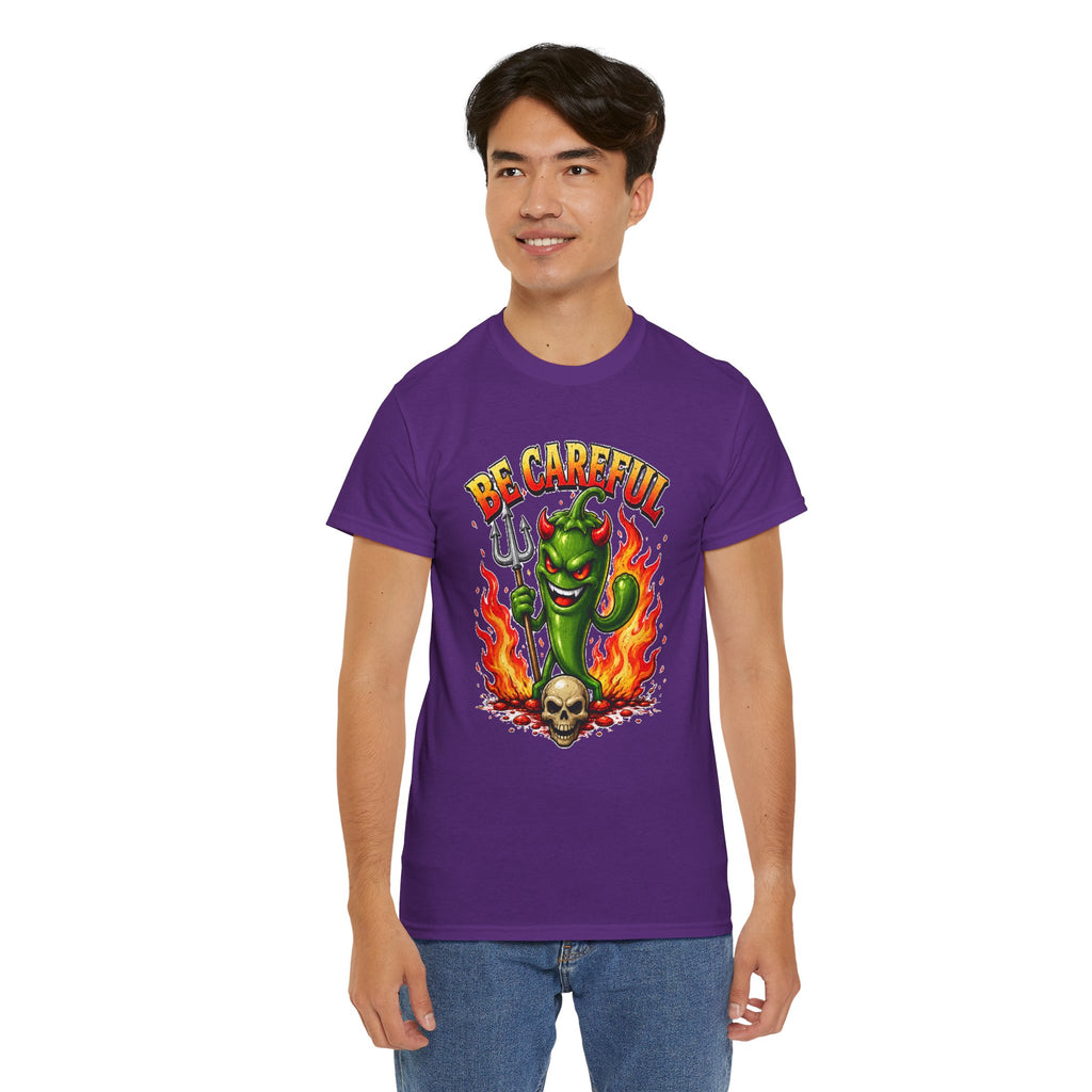 Be Careful Devil Pepper Shirt, Funny Spicy Pepper T-Shirt, Hot Chili Graphic Tee, Retro Tattoo Style Unisex Gift