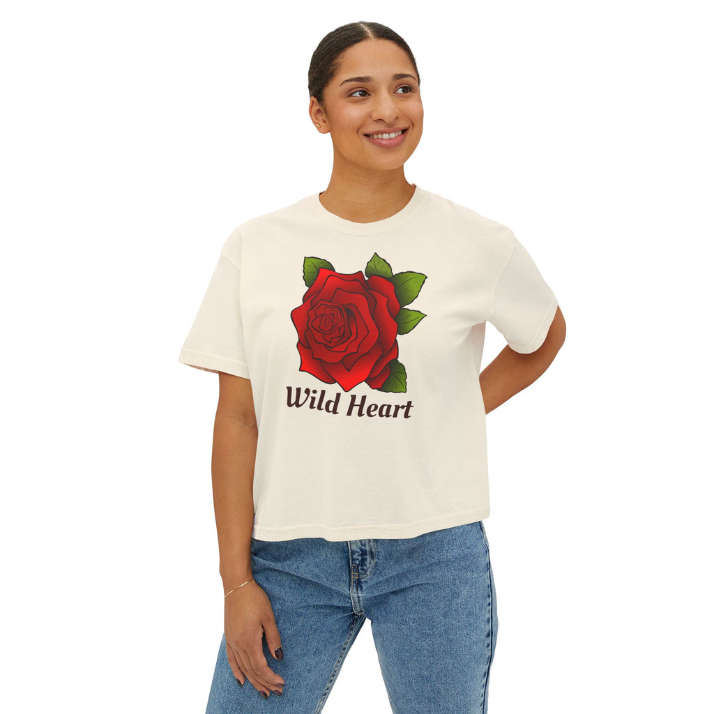 Wild Heart Rose T-Shirt for Women Vintage Floral Boxy Tee