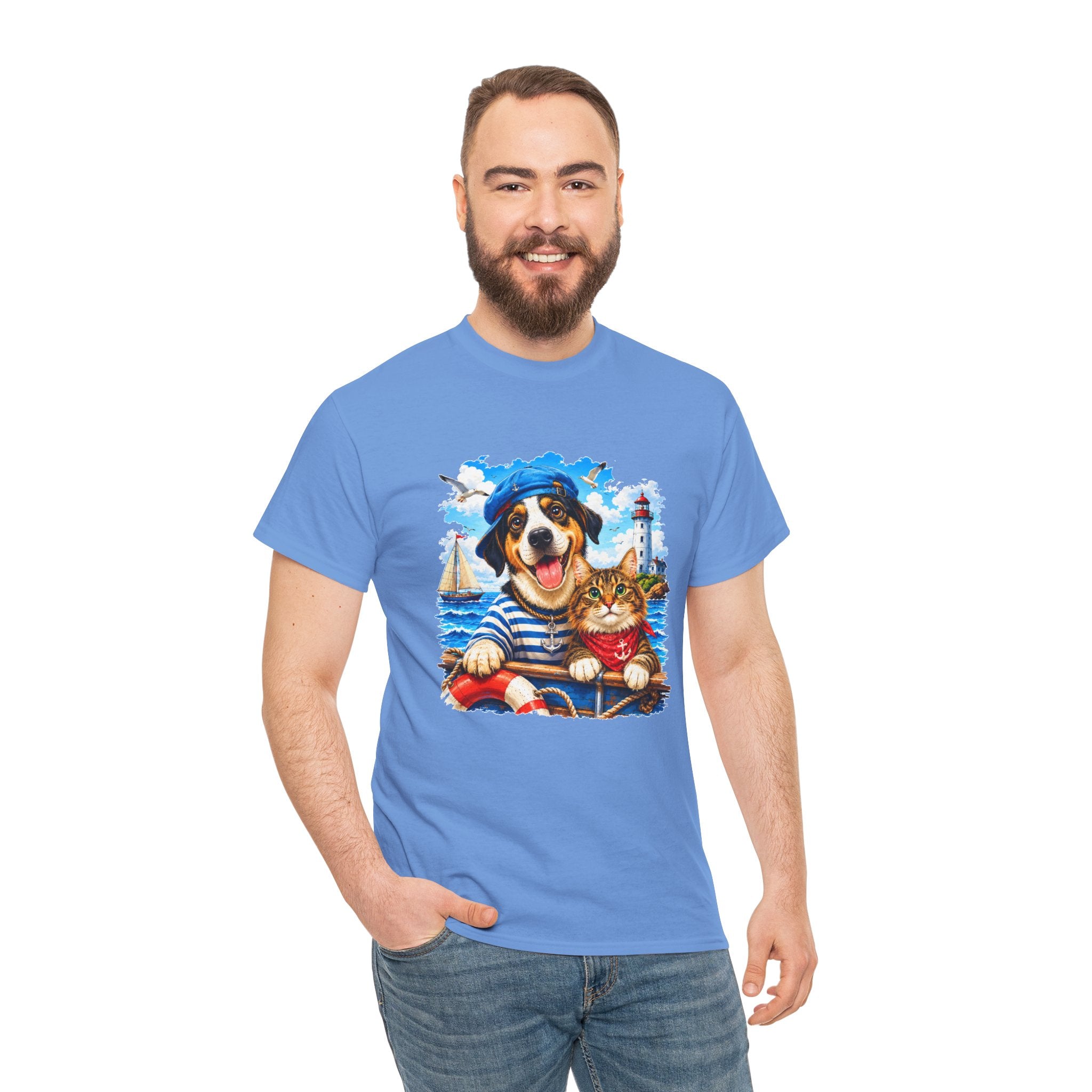 Nautical Dog & Cat T-Shirt | Sailor Pet Graphic Tee | Coastal Animal Lover Shirt | Beach Dog Cat Gift