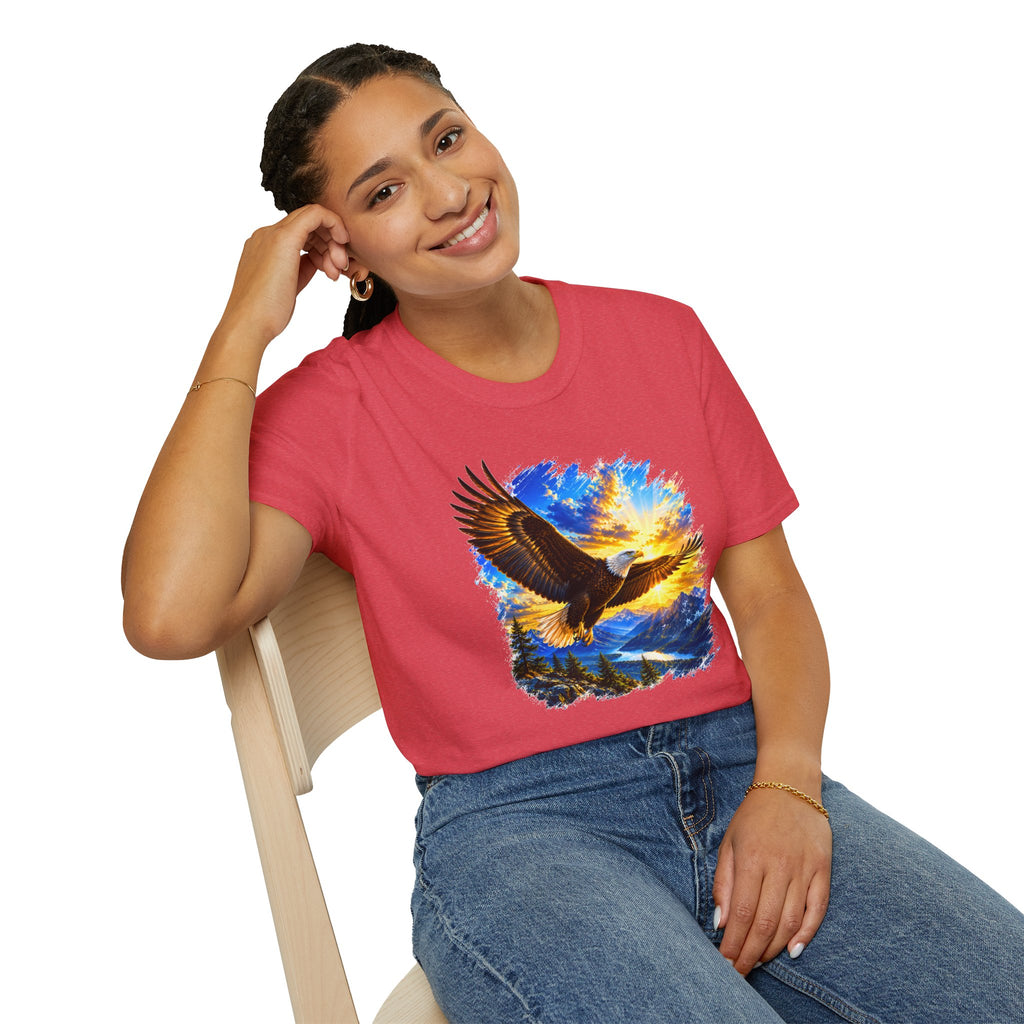 Majestic Eagle Sunset T-Shirt | Freedom Eagle Graphic Tee | Nature Wildlife Shirt | Mountain Sunset Unisex Tee | Outdoor Adventure Gift