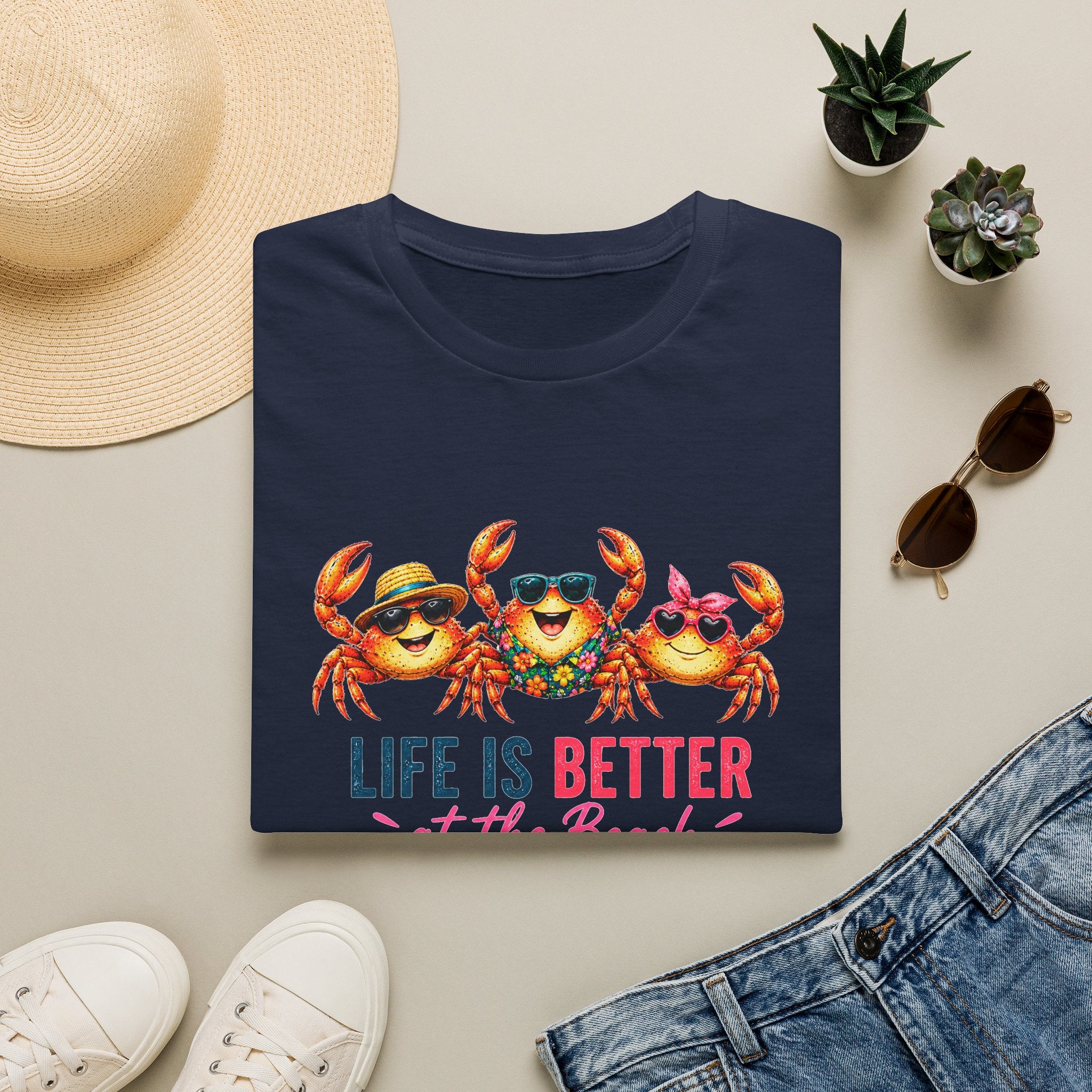 Funny Beach Crab T-Shirt | Life Is Better at the Beach Tee | Cute Summer Vacation Shirt | Coastal Graphic Tee | Ocean Lover Gift