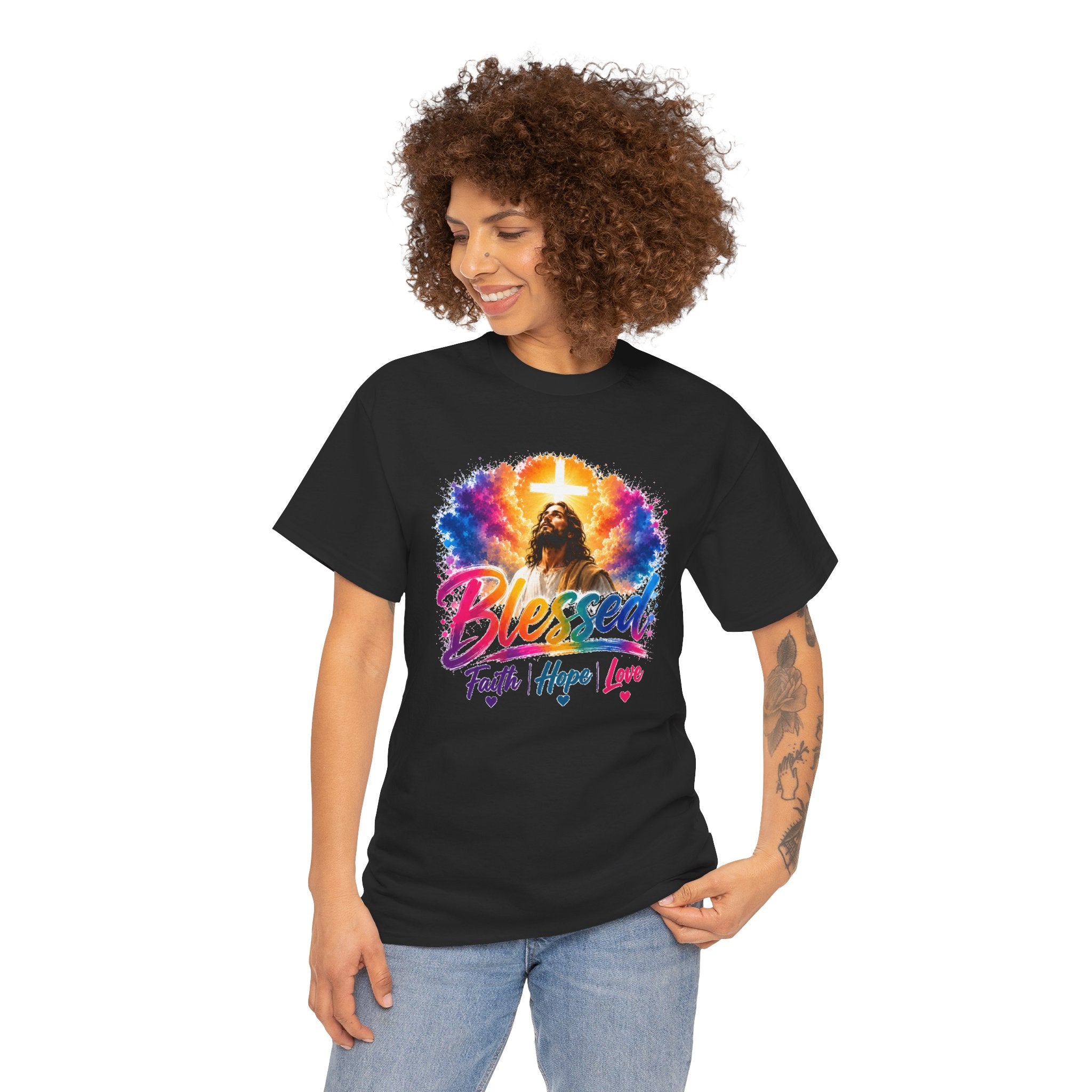 Blessed Faith Hope Love Shirt, Jesus Cross Christian Tee, Religious Gift, Colorful Faith Unisex T-Shirt