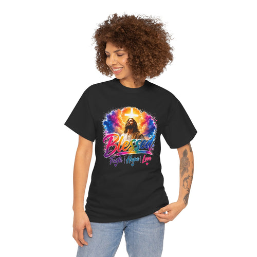 Blessed Faith Hope Love Shirt, Jesus Cross Christian Tee, Religious Gift, Colorful Faith Unisex T-Shirt