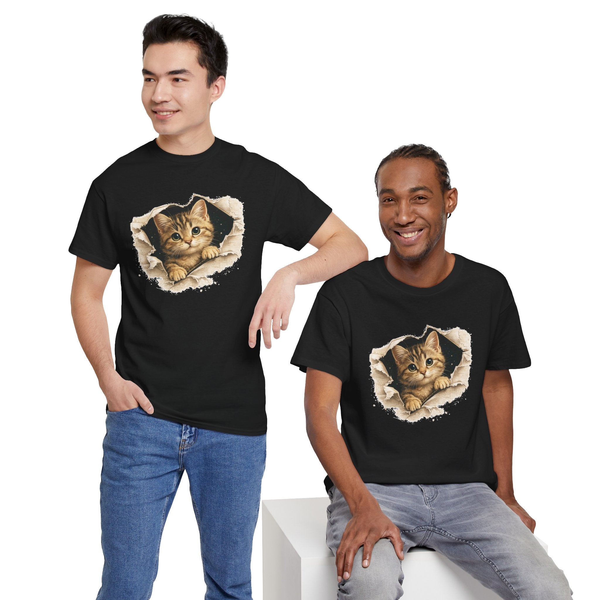 Cat Peeking Through Hole T-Shirt — Cute Kitten Graphic Tee