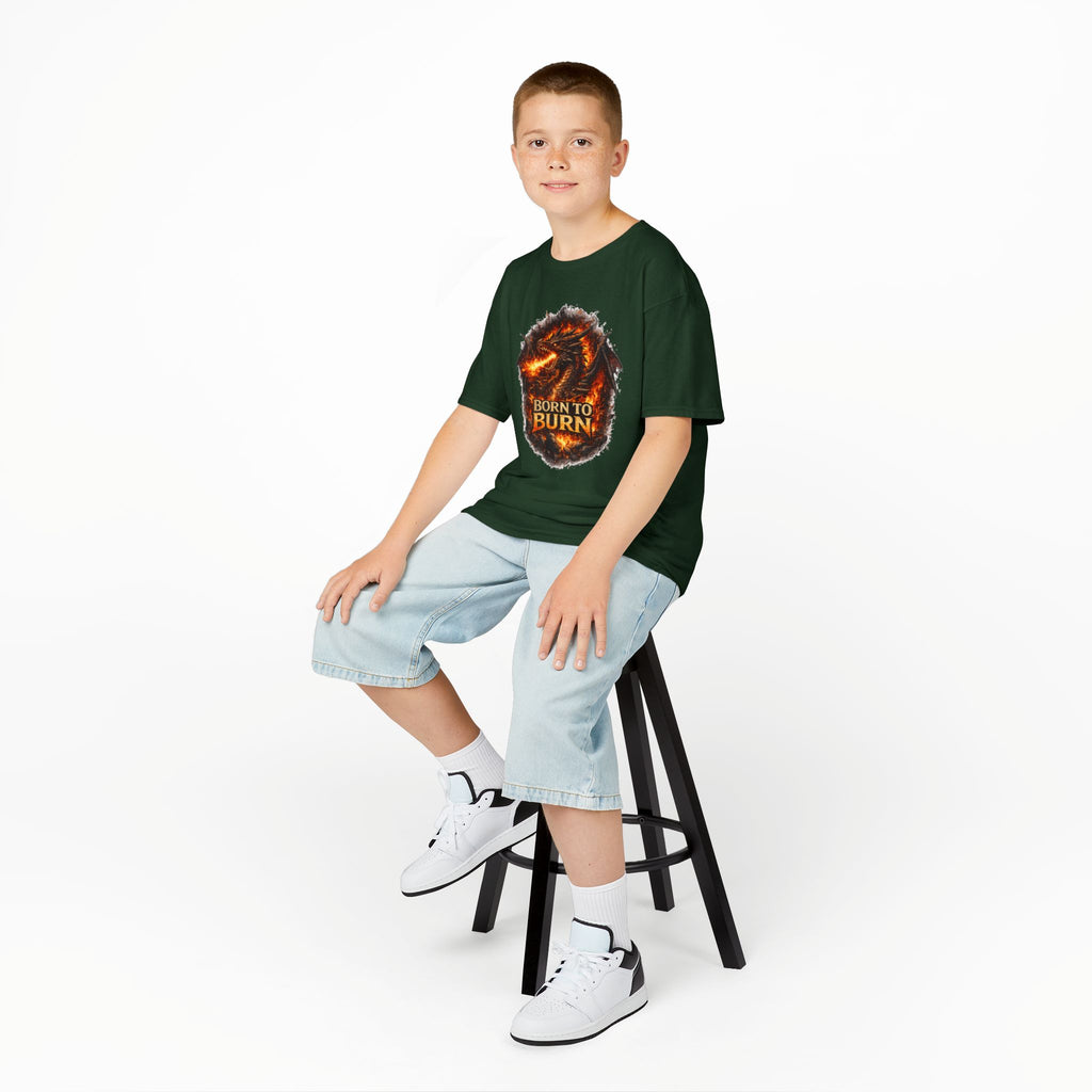 Kids Dragon Shirt, Fiery Dragon Tee for Boys, Fantasy Graphic T-Shirt, Gamer Kids Shirt, Cute Dragon Shirt, Born To Burn Tee
