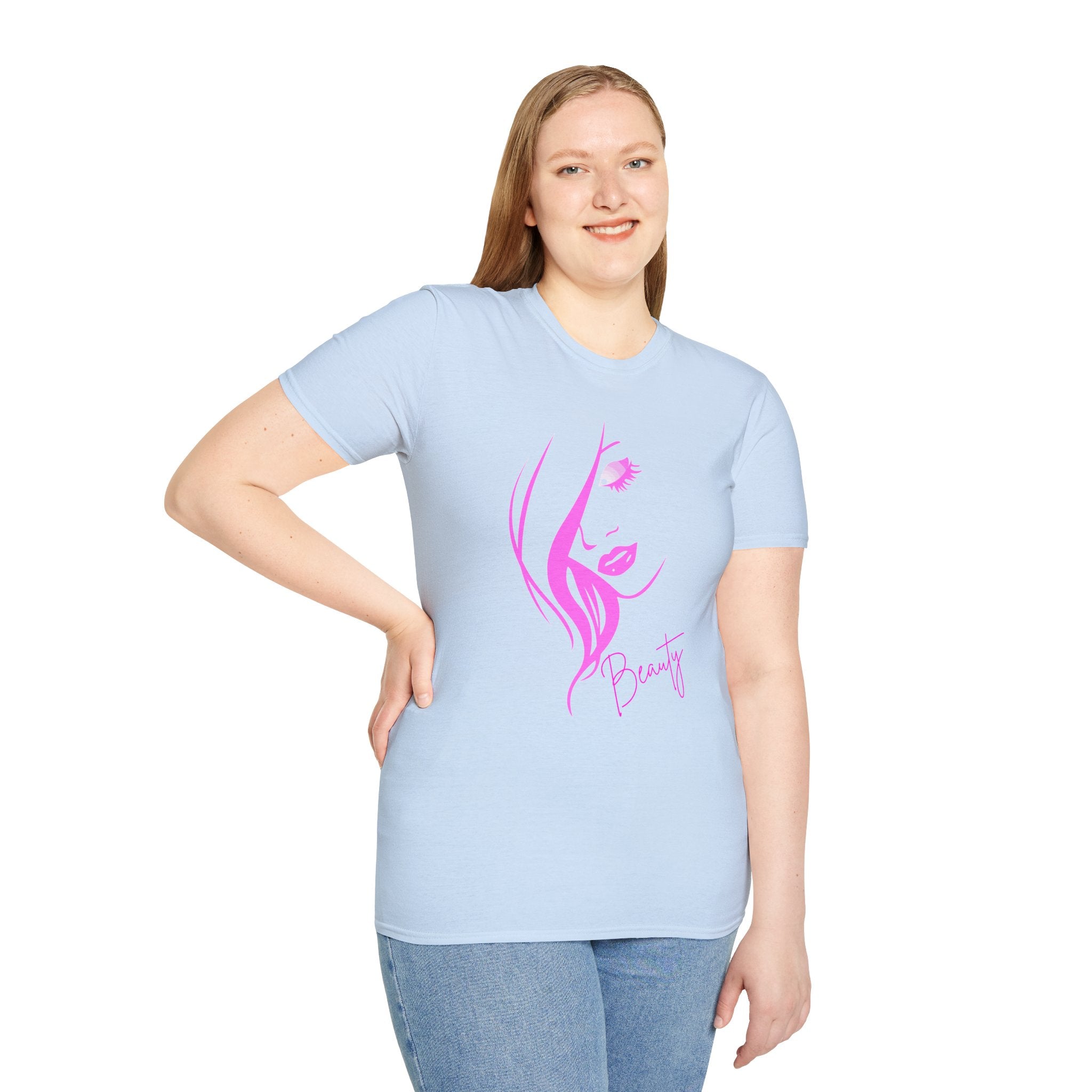 Beauty Face Line Art T-Shirt, Makeup Artist Shirt, Aesthetic Pink Graphic Tee, Gift for Women