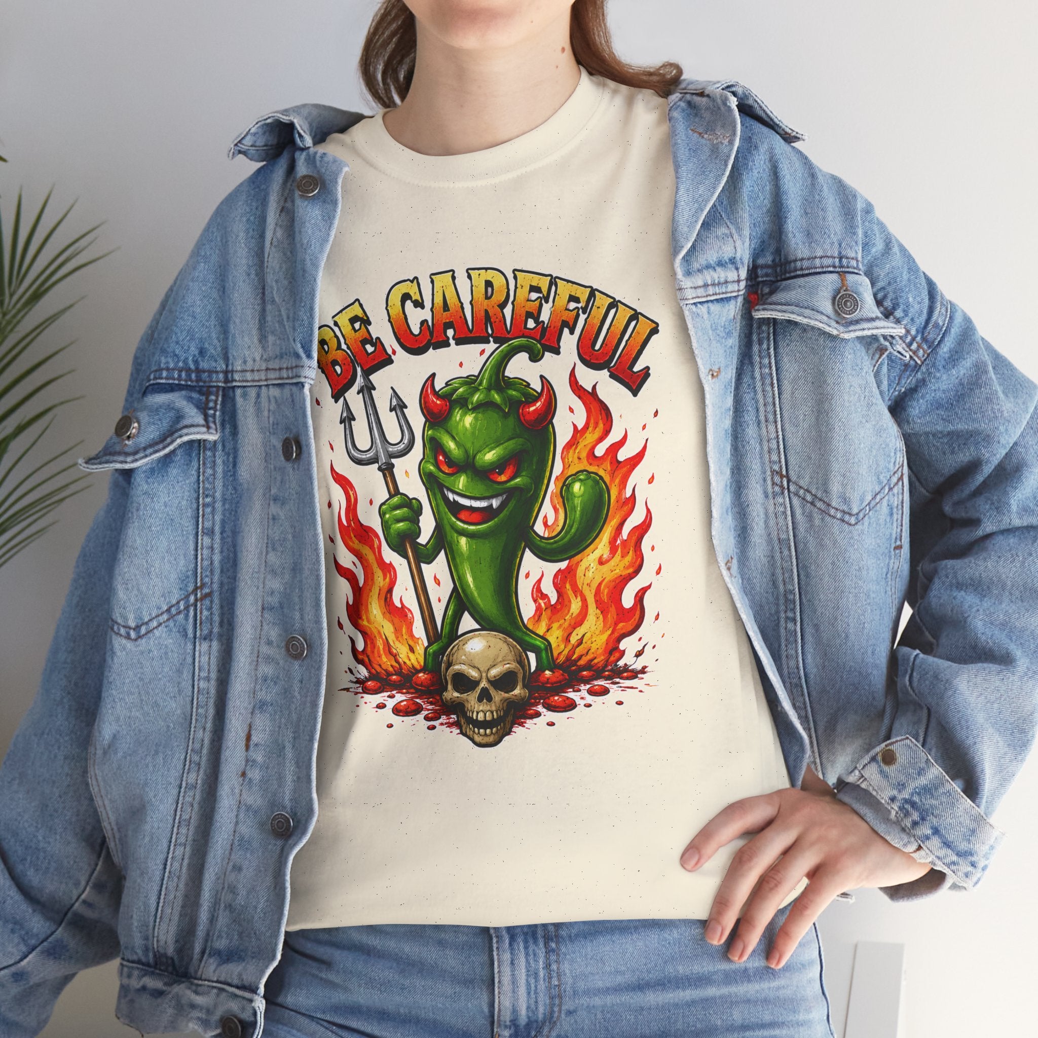 Be Careful Devil Pepper Shirt, Funny Spicy Pepper T-Shirt, Hot Chili Graphic Tee, Retro Tattoo Style Unisex Gift