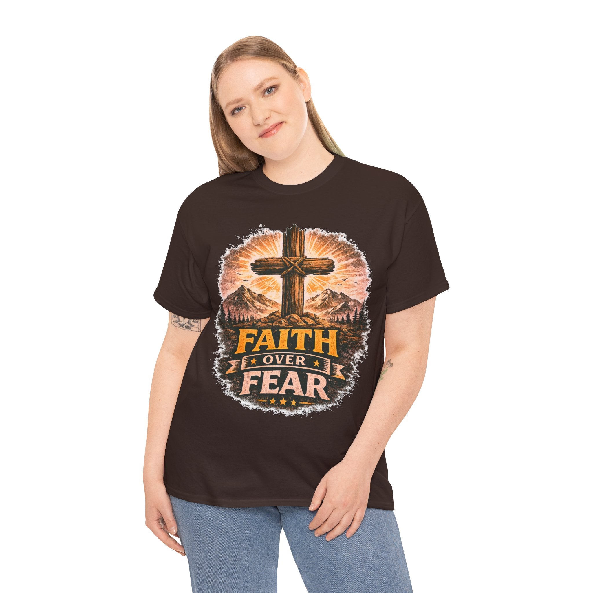 Faith Over Fear T-Shirt | Christian Cross Shirt | Religious Graphic Tee | Bible Verse Gift | Men's Faith Shirt