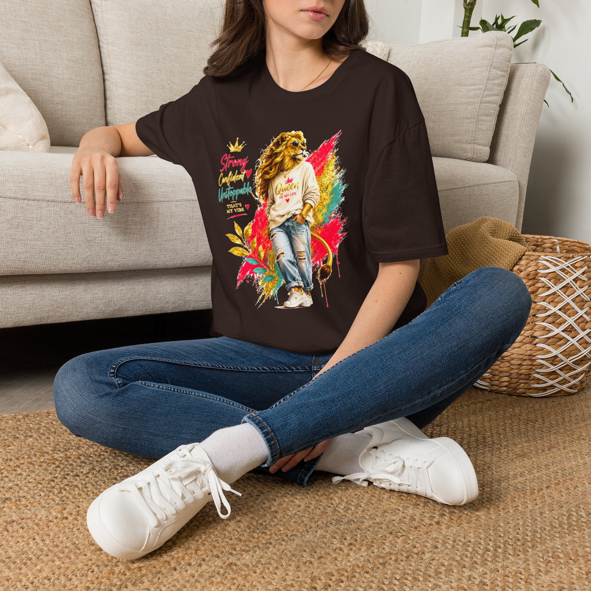 T-Shirt — "Strong, Confident, Unstoppable" Lioness Graphic Tee