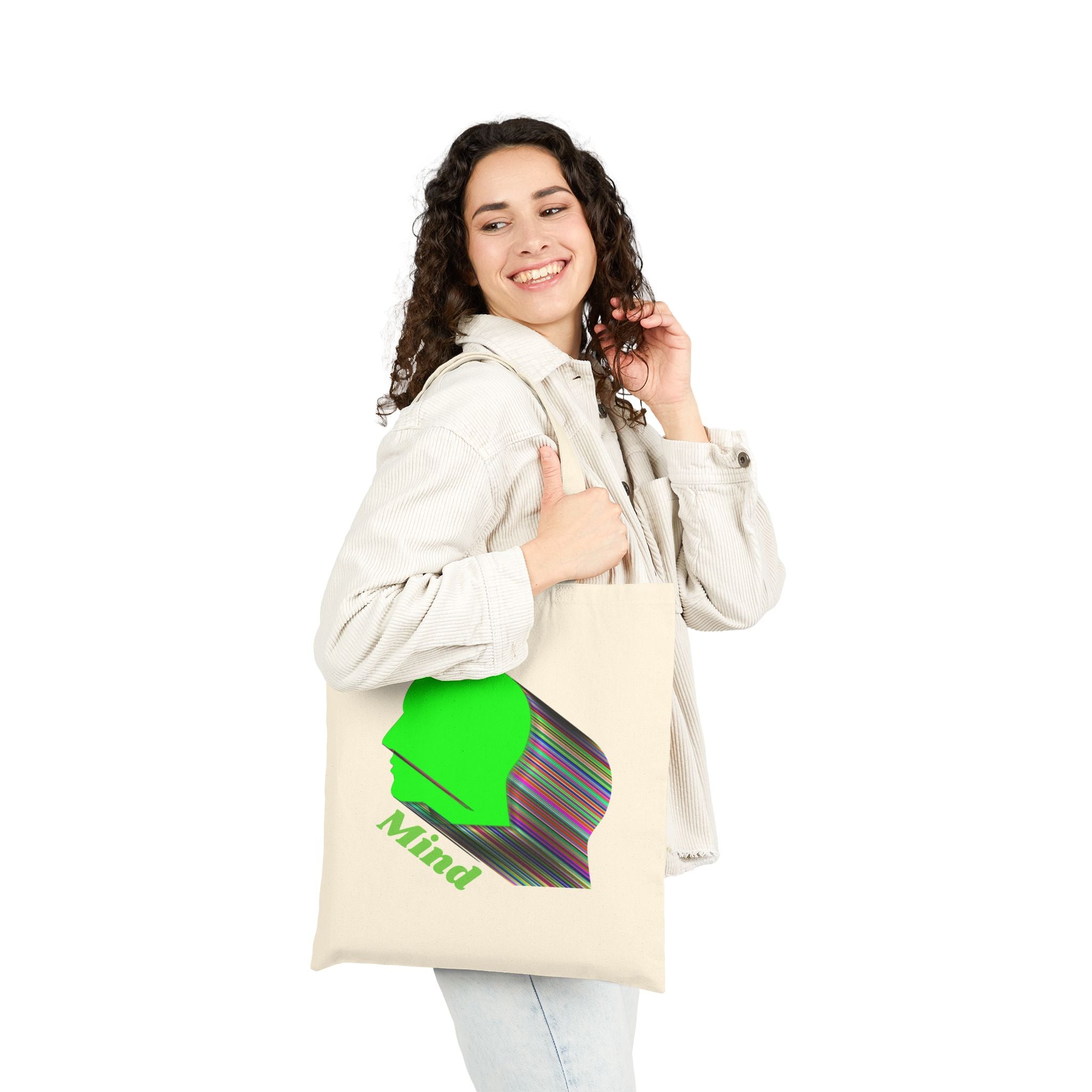 Mind Silhouette Canvas Tote — Green Head Graphic Eco Shopper