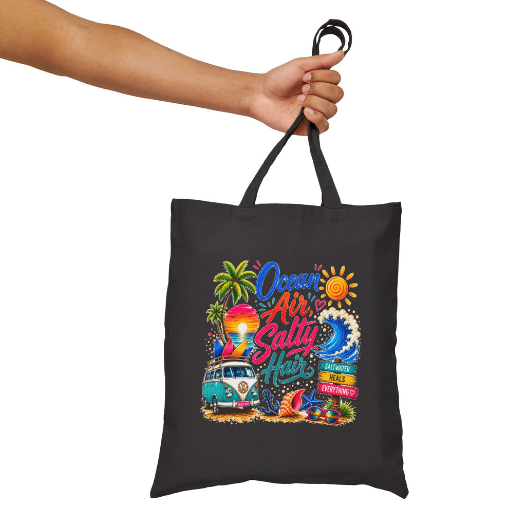 Ocean Air Salty Hair Tote Bag, Beach Canvas Tote, Tropical Summer Bag, Coastal Shopper, Beach Lover Gift, Vacation Tote