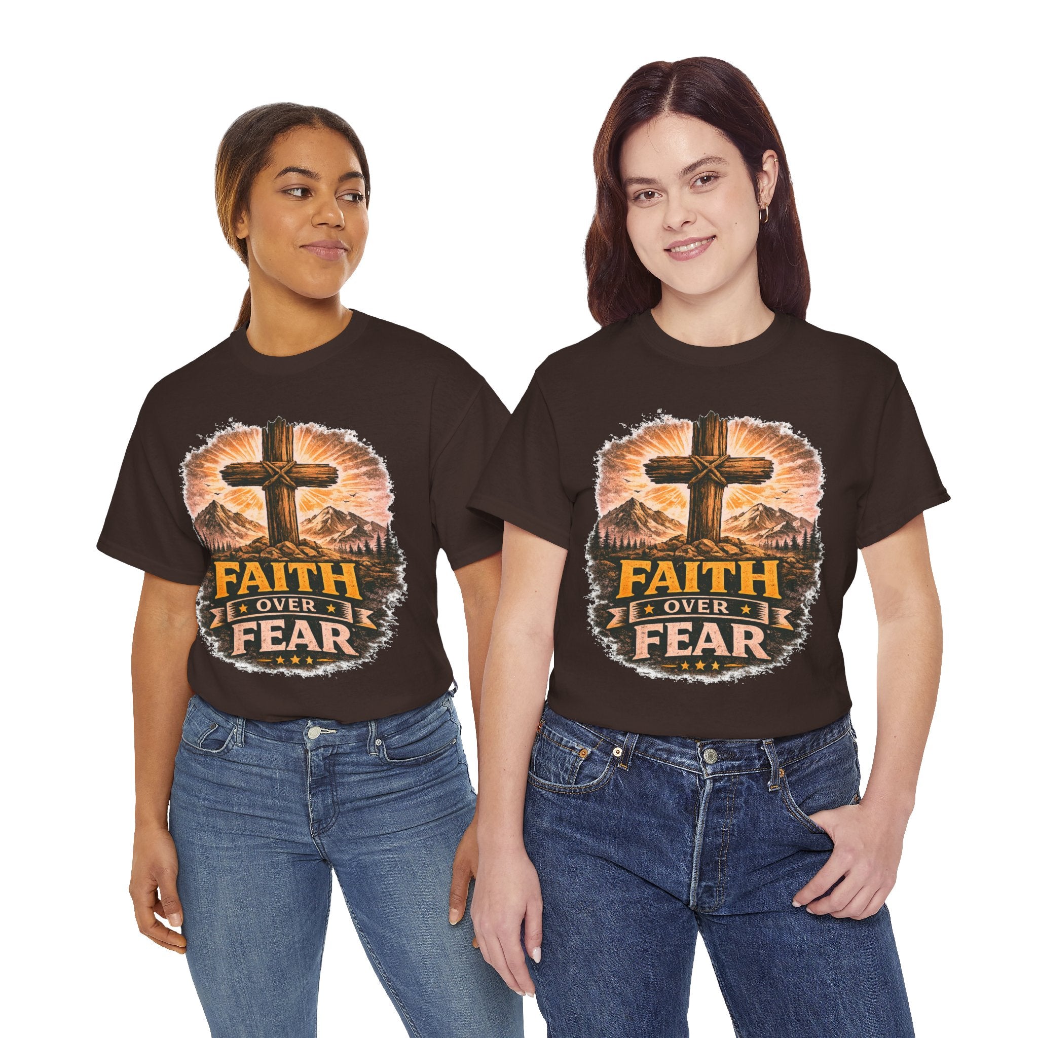 Faith Over Fear T-Shirt | Christian Cross Shirt | Religious Graphic Tee | Bible Verse Gift | Men's Faith Shirt