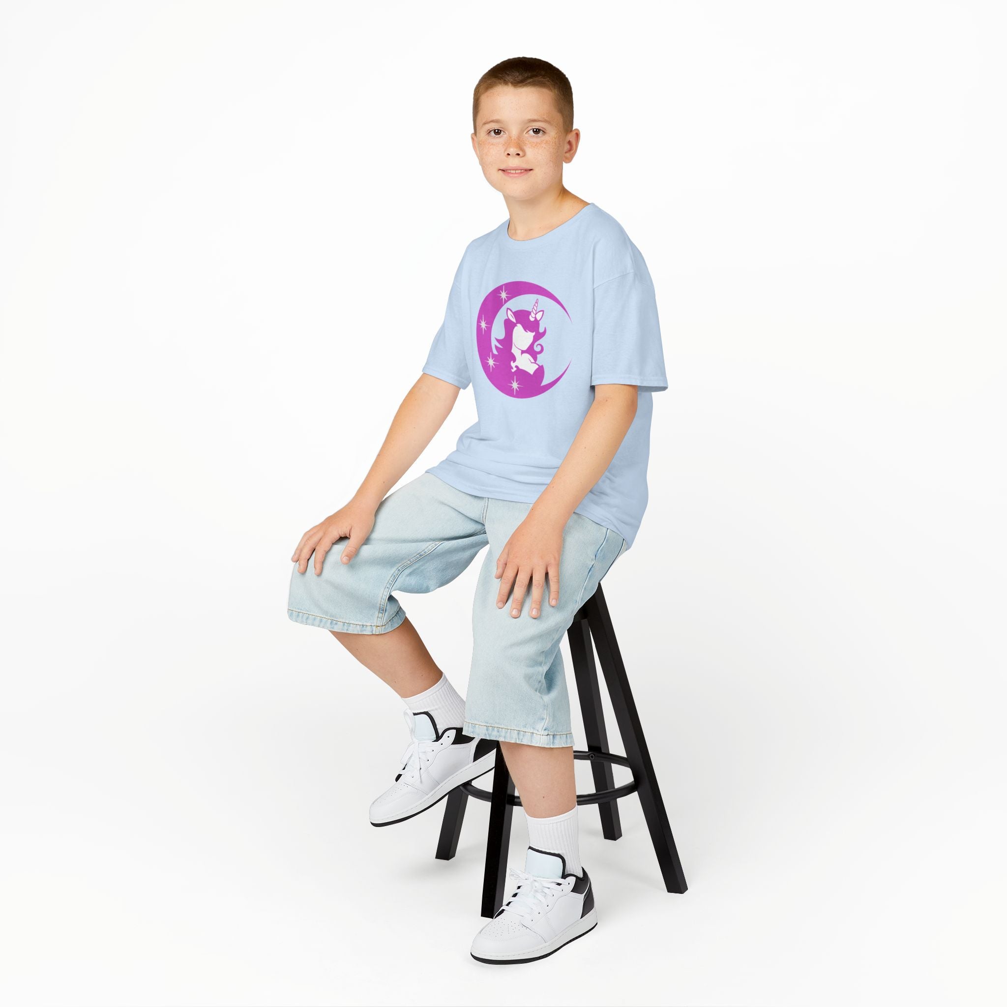 Kids T-Shirt — Pink Unicorn Moon Graphic Tee for Girls