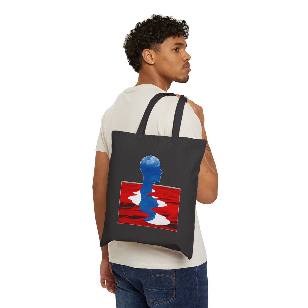 Abstract Reflection Canvas Tote - Blue Silhouette Red Water Art Bag