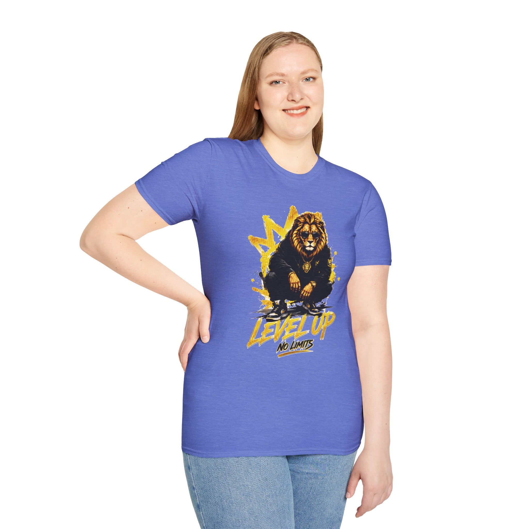 Lion 'Level Up No Limits' T-Shirt — Motivational Graphic Tee for Ambitious Souls
