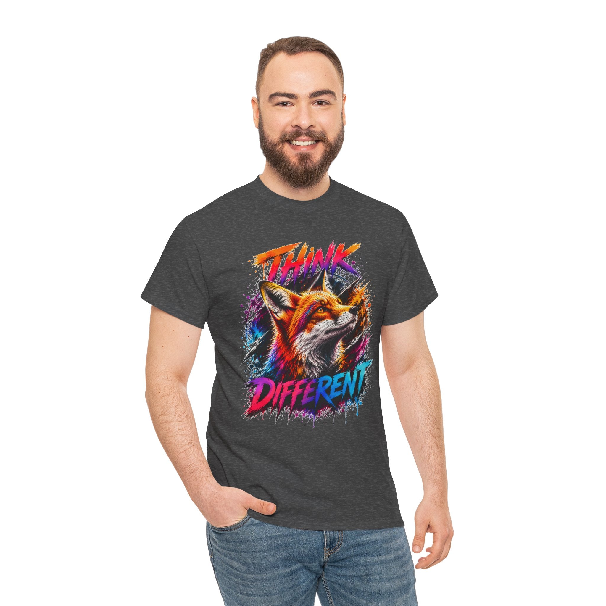 Think Different Fox Shirt, Colorful Fox T-Shirt, Wildlife Graphic Tee, Neon Animal Shirt, Gift for Fox Lovers