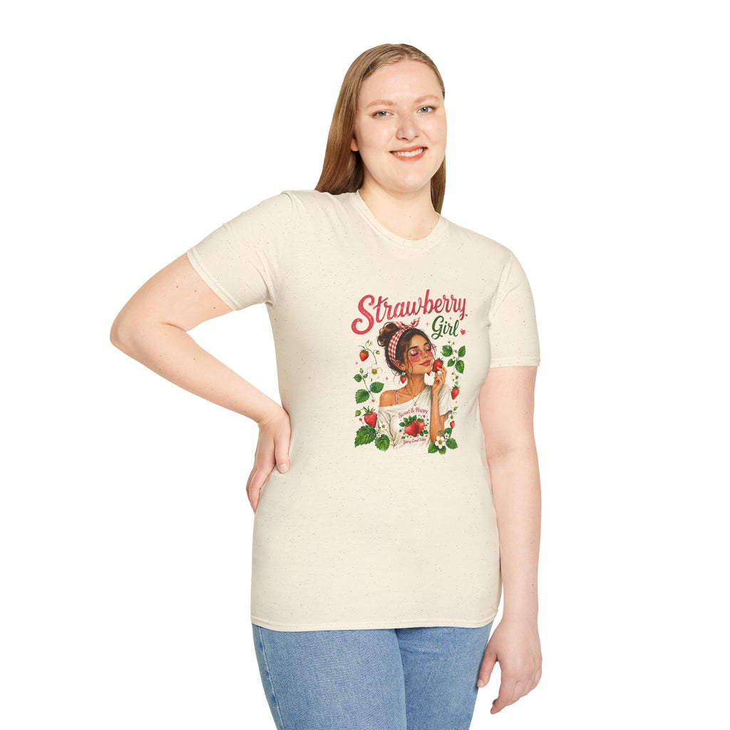 Strawberry Girl T-Shirt, Cute Strawberry Graphic Tee, Retro Fruit Shirt, Summer Women's T-Shirt