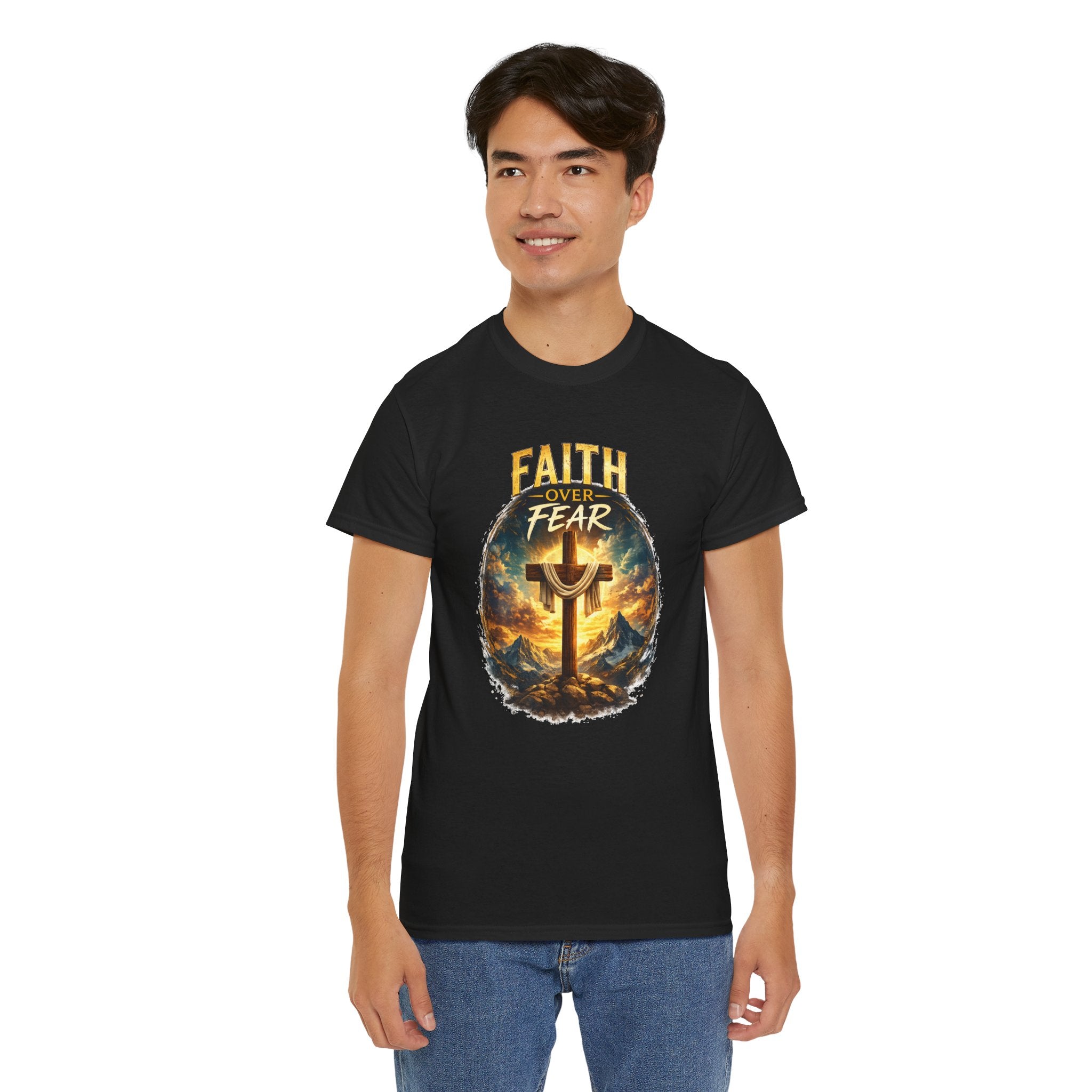 Faith Over Fear Christian T-Shirt | Cross Graphic Tee | Jesus Faith Shirt | Religious Unisex Shirt | Christian Gift for Men & Women