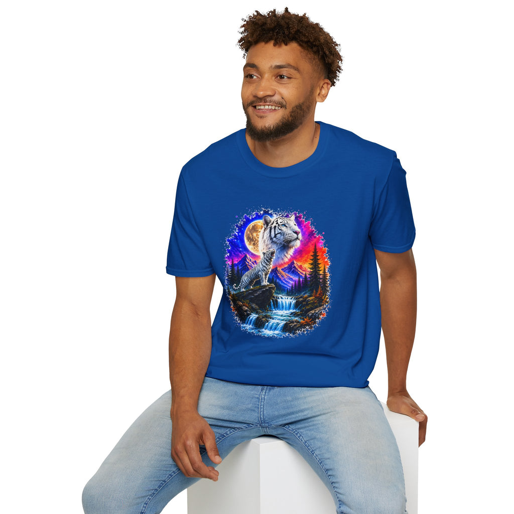 White Tiger Moon T-Shirt | Colorful Wildlife Graphic Tee | Big Cat Lover Gift | Nature Shirt