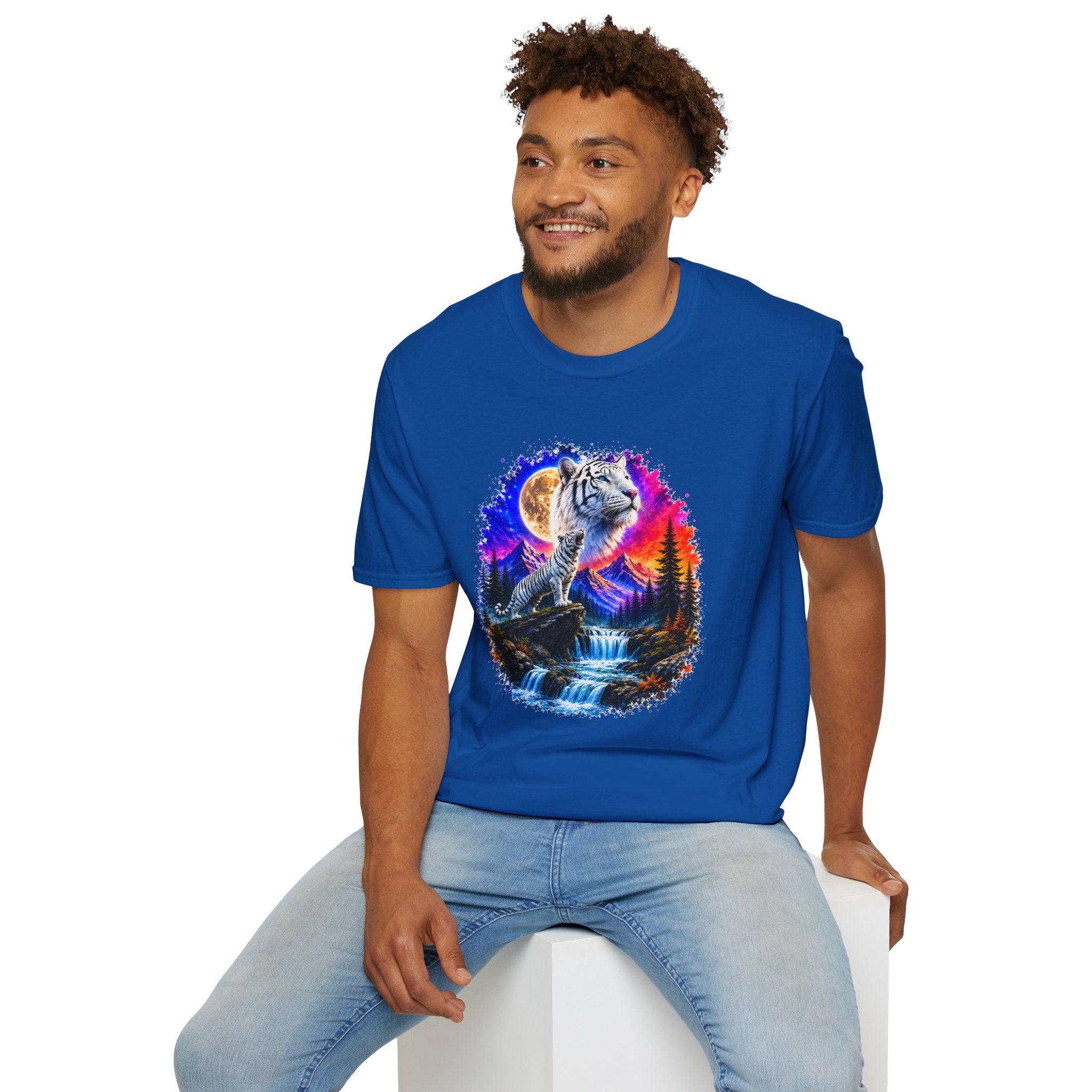 White Tiger Moon T-Shirt | Colorful Wildlife Graphic Tee | Big Cat Lover Gift | Nature Shirt