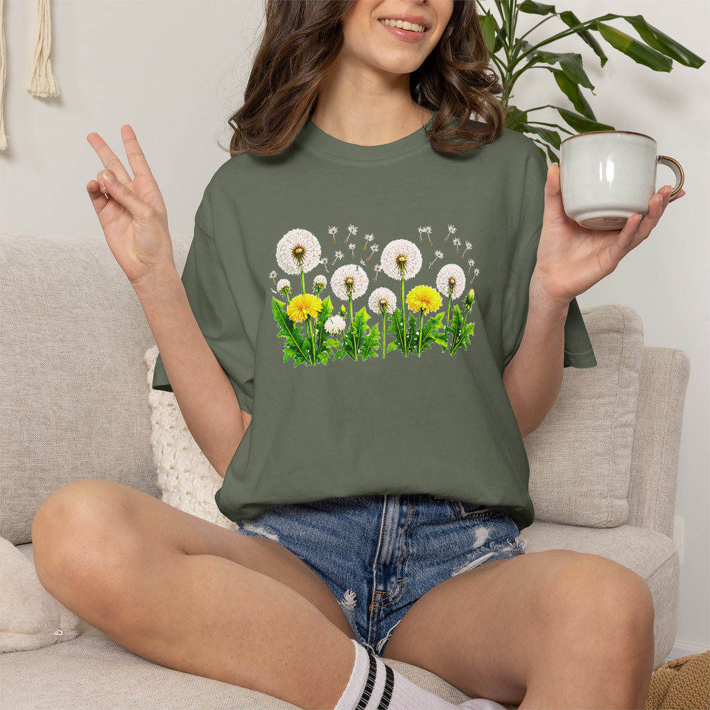 Dandelion Flower Shirt, Wildflower T-Shirt for Women, Botanical Graphic Tee, Spring Garden Shirt, Comfort Colors 1717