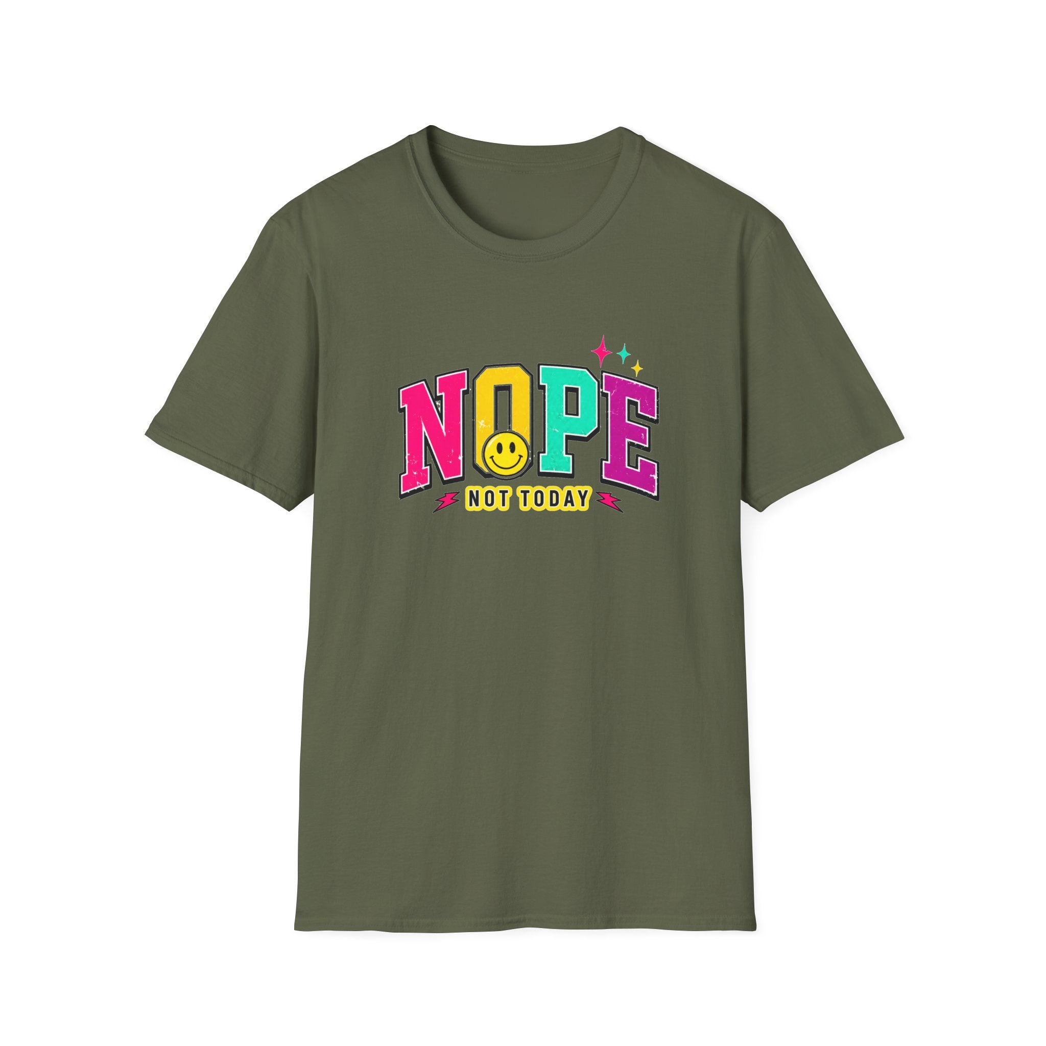 Nope Not Today T-Shirt — Retro Colorful Graphic Tee with Smiley