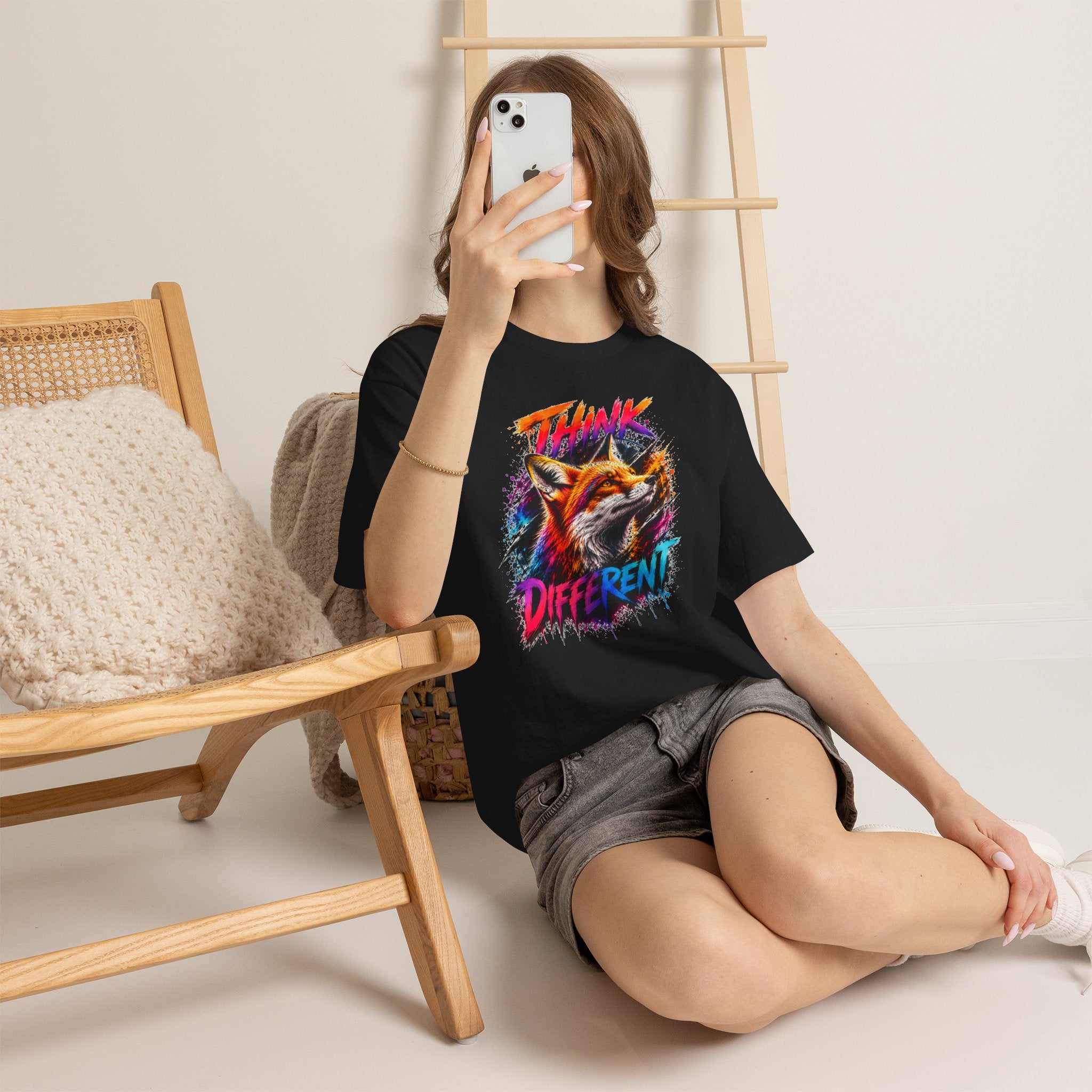 Think Different Fox Shirt, Colorful Fox T-Shirt, Wildlife Graphic Tee, Neon Animal Shirt, Gift for Fox Lovers