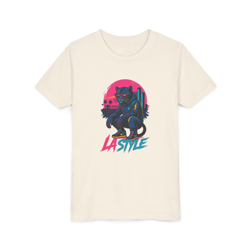 Youth Tee — Retro 'LA Style' Neon Panther Skate Design