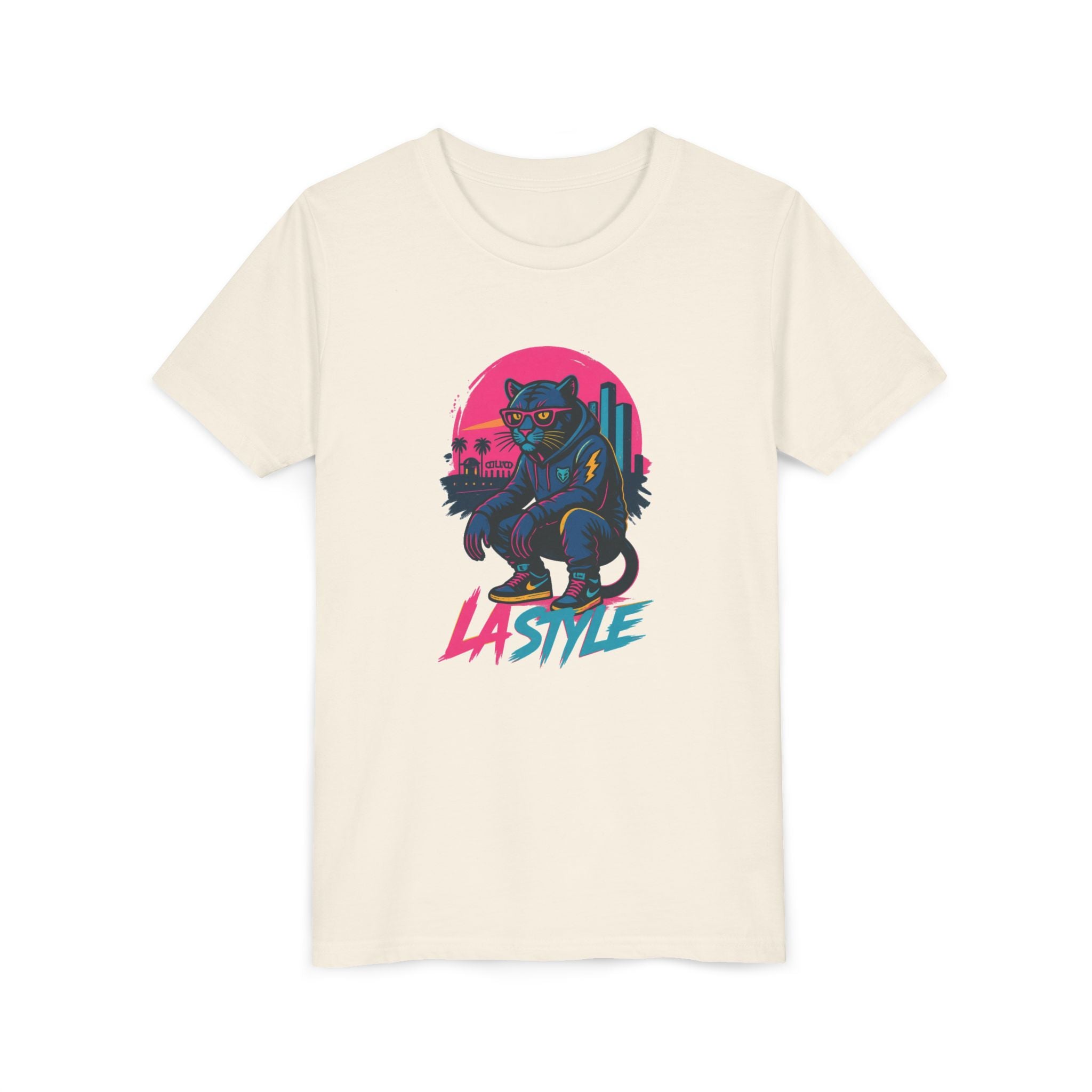 Youth Tee — Retro 'LA Style' Neon Panther Skate Design