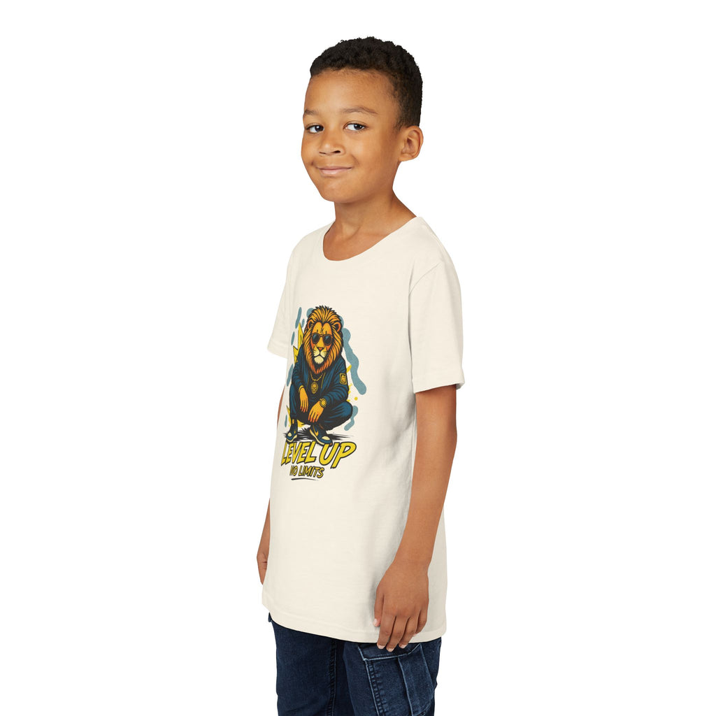 Youth Tee — 'Level Up No Limits' Lion Graphic Shirt