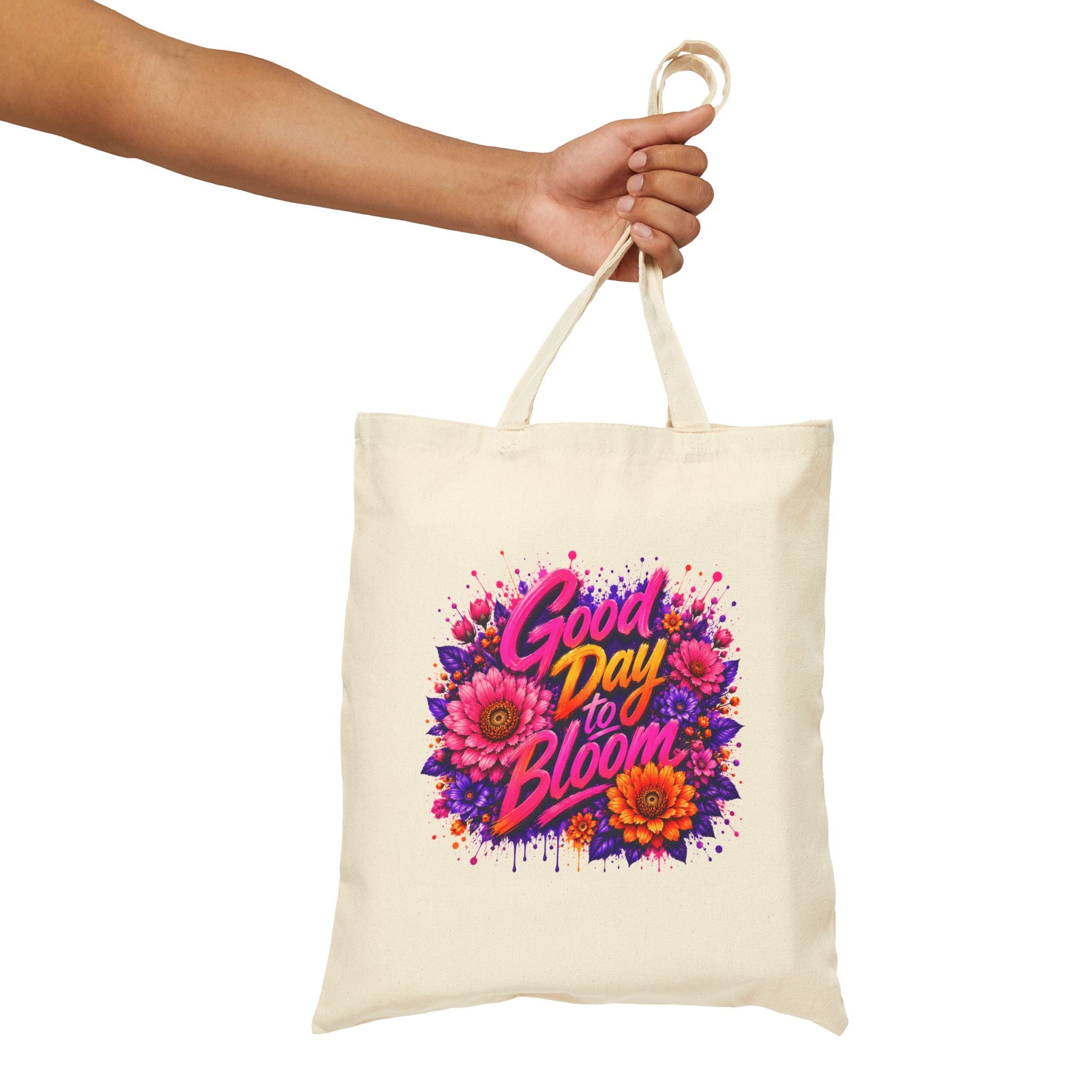 Good Day to Bloom Floral Tote Bag — Inspirational Garden Canvas Shopper