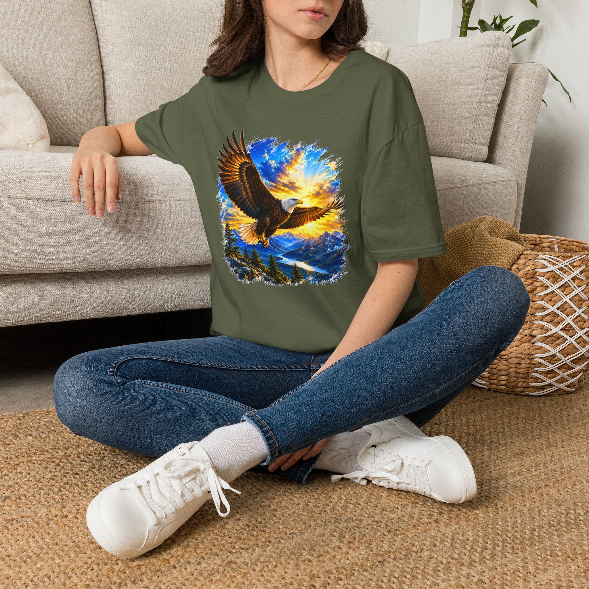 Majestic Eagle Sunset T-Shirt | Freedom Eagle Graphic Tee | Nature Wildlife Shirt | Mountain Sunset Unisex Tee | Outdoor Adventure Gift