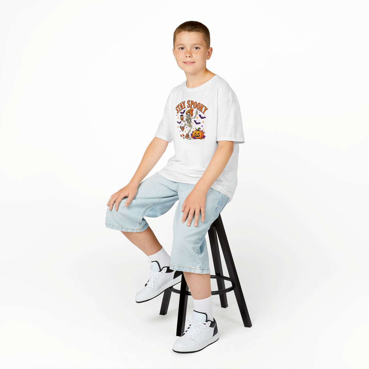 Kids Halloween Shirt, Stay Spooky Skeleton Tee, Pumpkin Graphic T-Shirt, Spooky Season Kids Tee