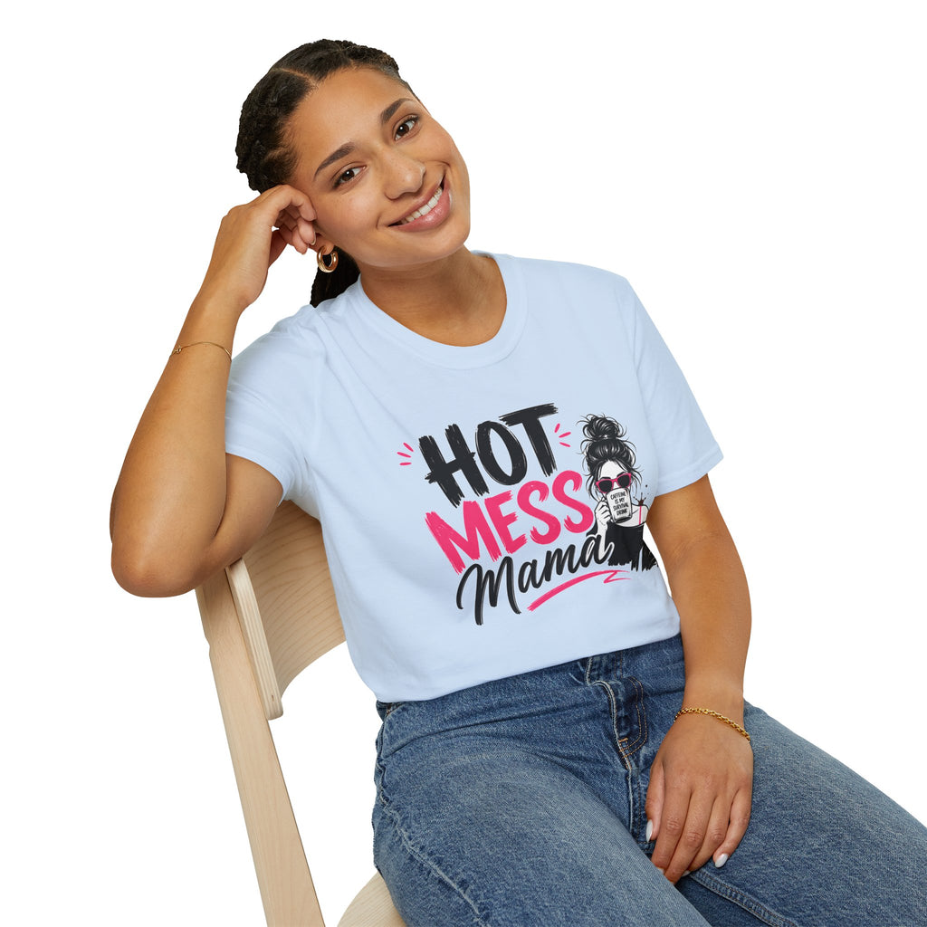 Hot Mess Mama Coffee Lover Shirt, Funny Mom Life Graphic Tee, Caffeine Humor T-Shirt for Moms