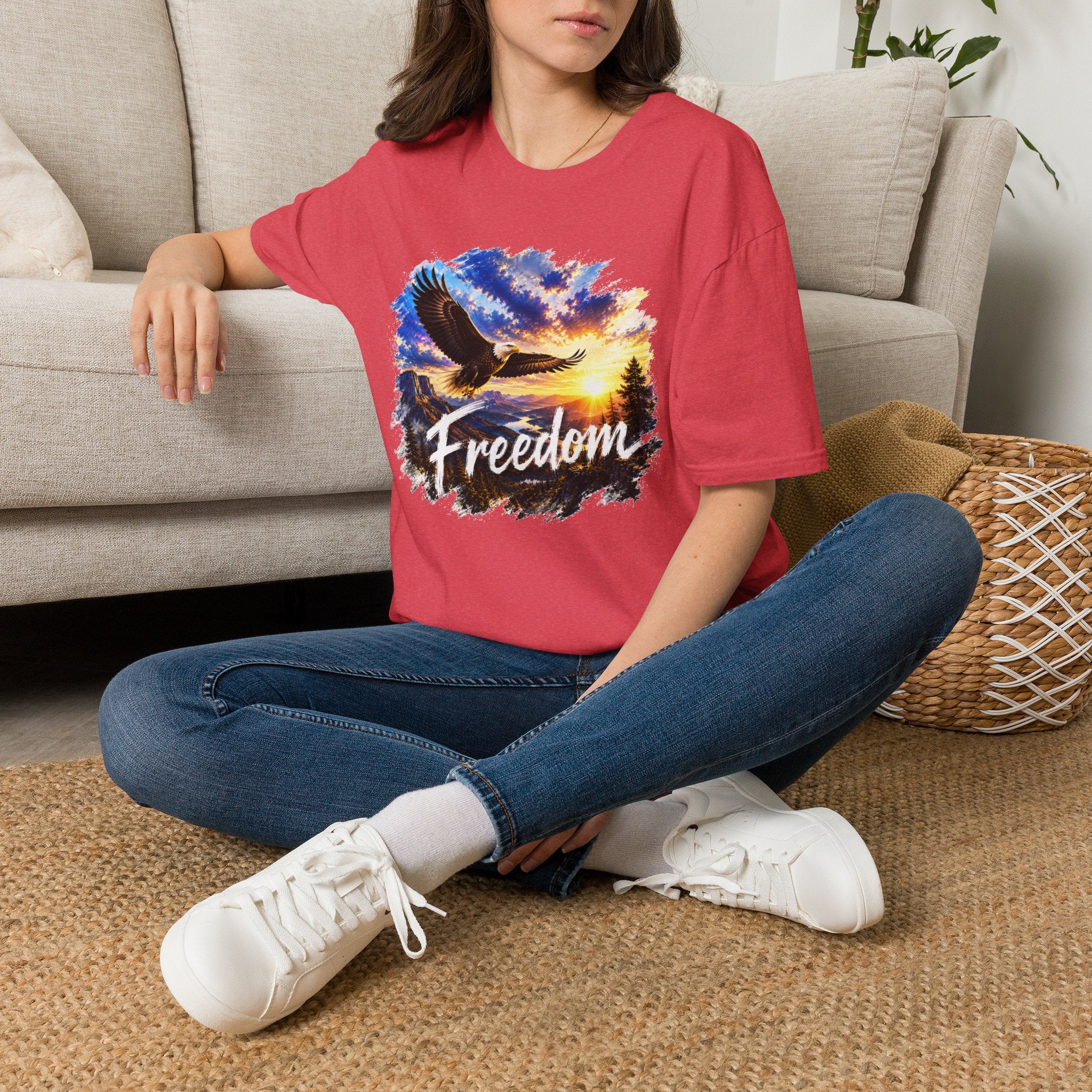 Freedom Eagle T-Shirt, Soaring Eagle Graphic Tee, Sunset Wildlife Shirt, Nature Lover Gift, Unisex Outdoor Tee