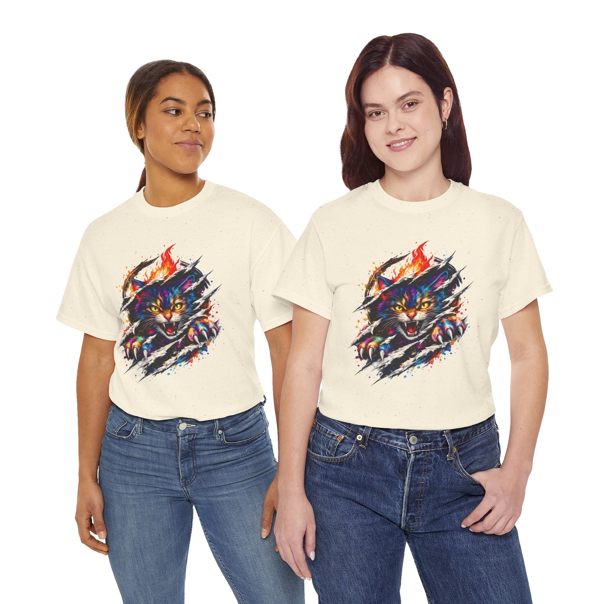 Colorful Angry Cat Rip Through Graphic Tee | Neon Cat T-Shirt | Unisex Streetwear Shirt | Fierce Cat Art | Gift for Cat Lovers