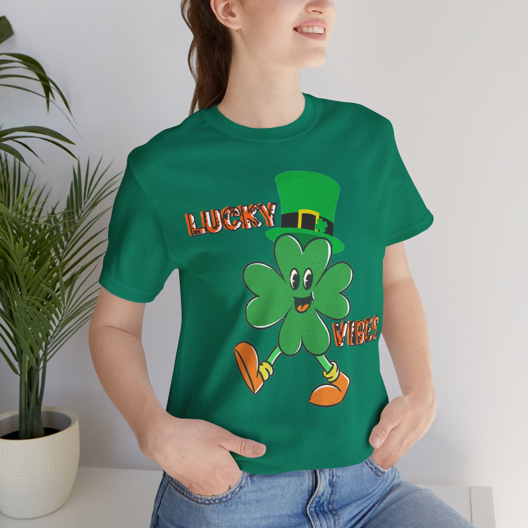 Lucky Vibes Saint Patrick's Day T-Shirt — Walking Shamrock Graphic Tee