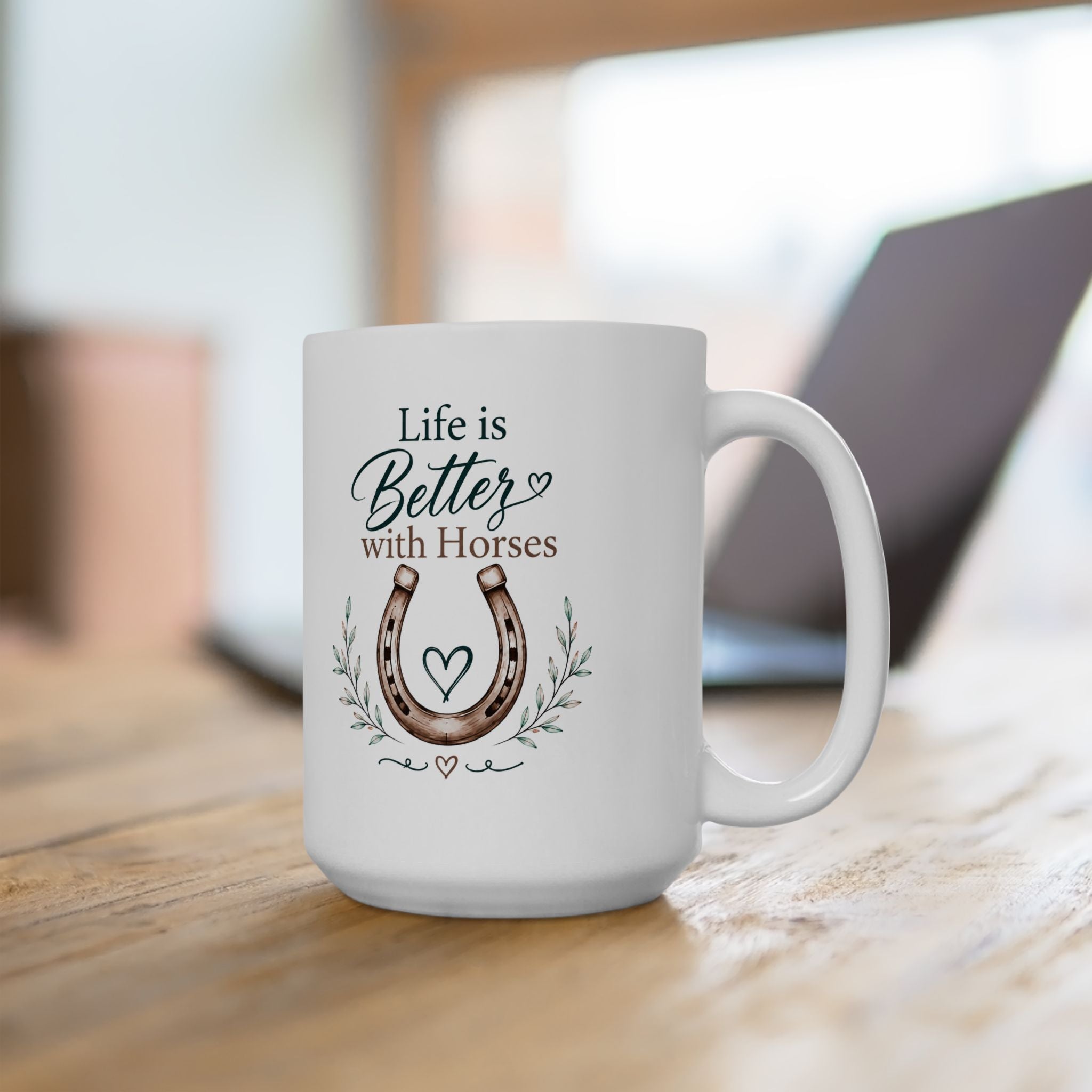 Ceramic Mug - 'Live a Beautiful Life' Floral Horse Coffee Cup (11oz, 15oz)
