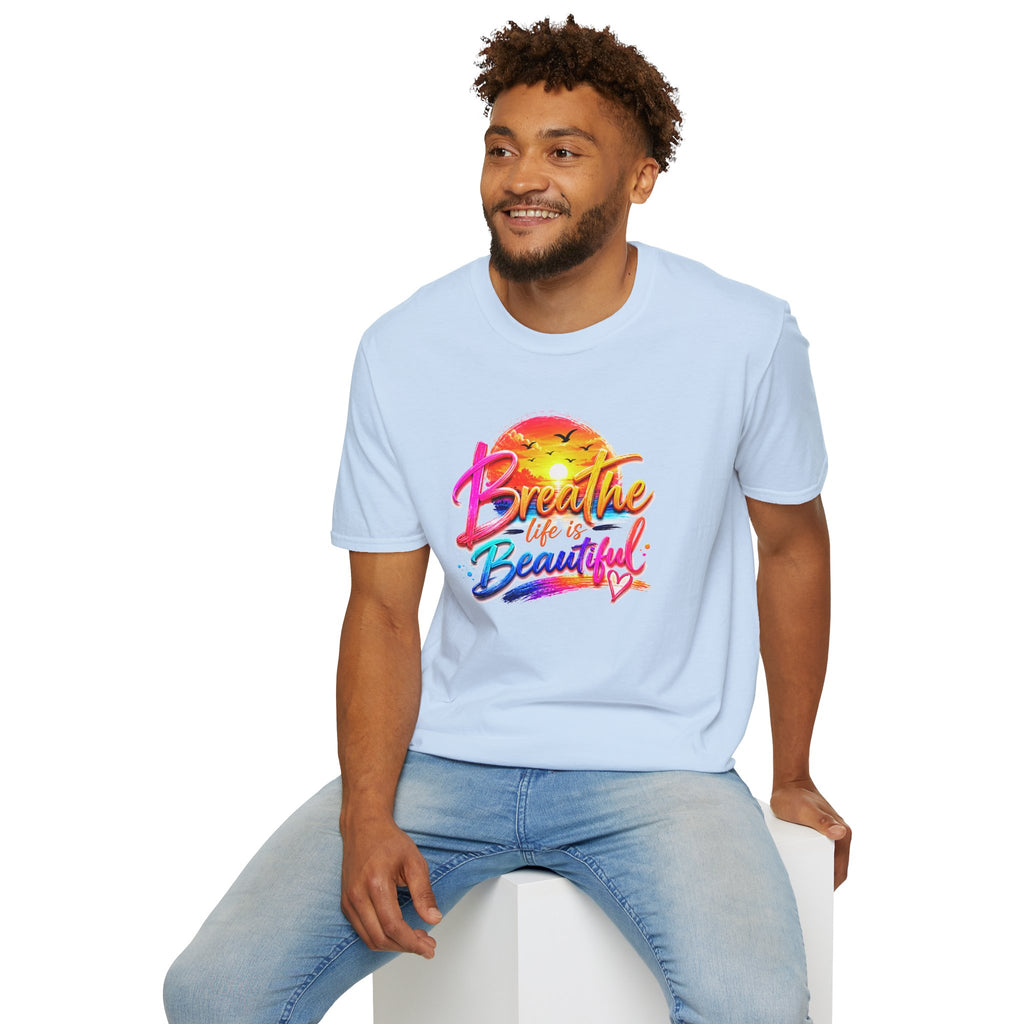 T-Shirt — "Breathe Life Is Beautiful" Sunset Graphic Tee