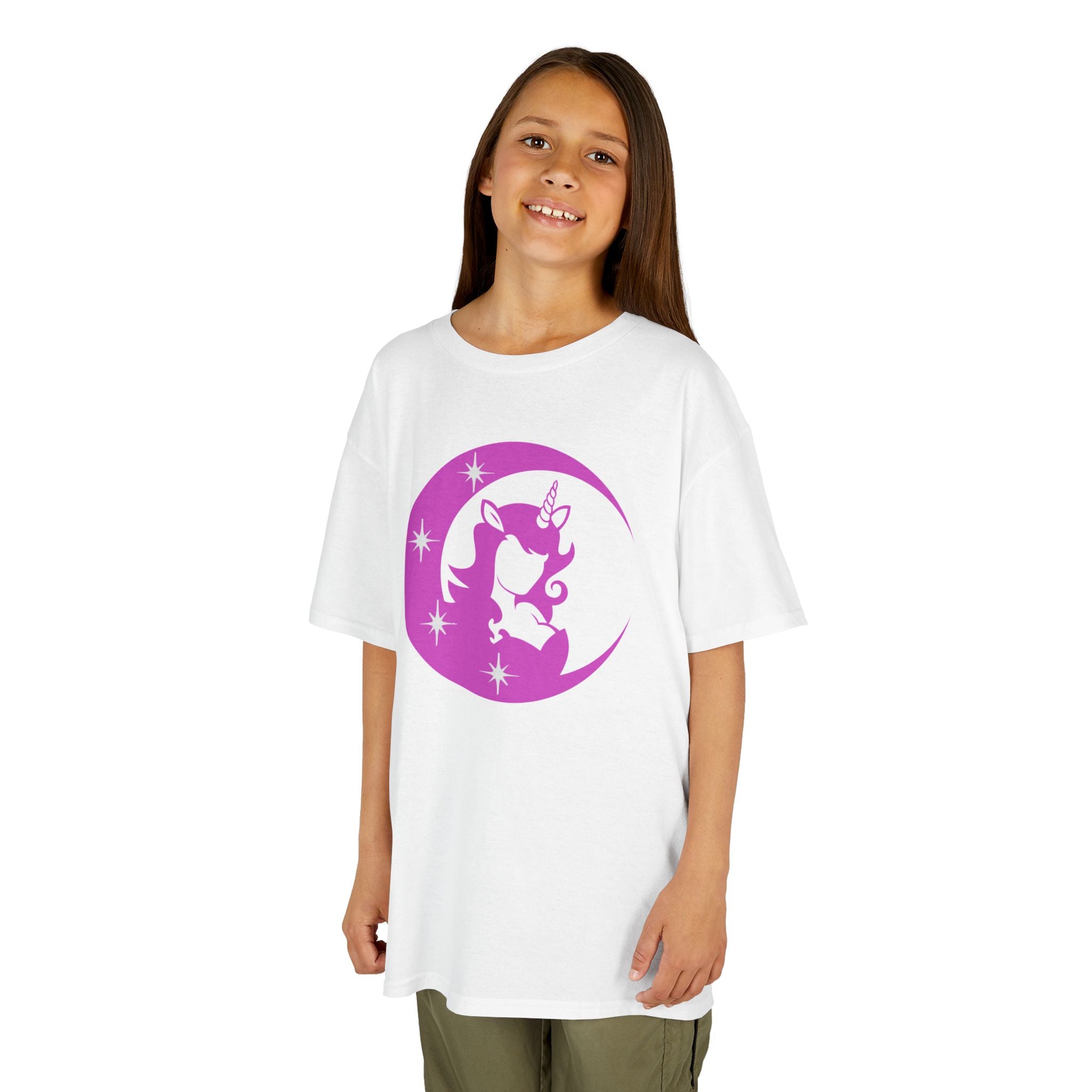 Kids T-Shirt — Pink Unicorn Moon Graphic Tee for Girls