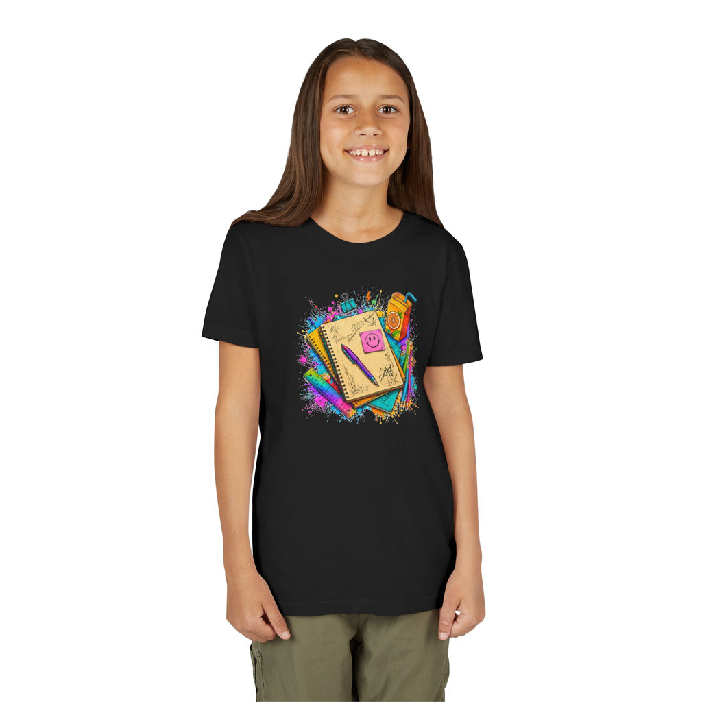 Kids Back to School T‑Shirt — Colorful Notebooks & Pencil Design