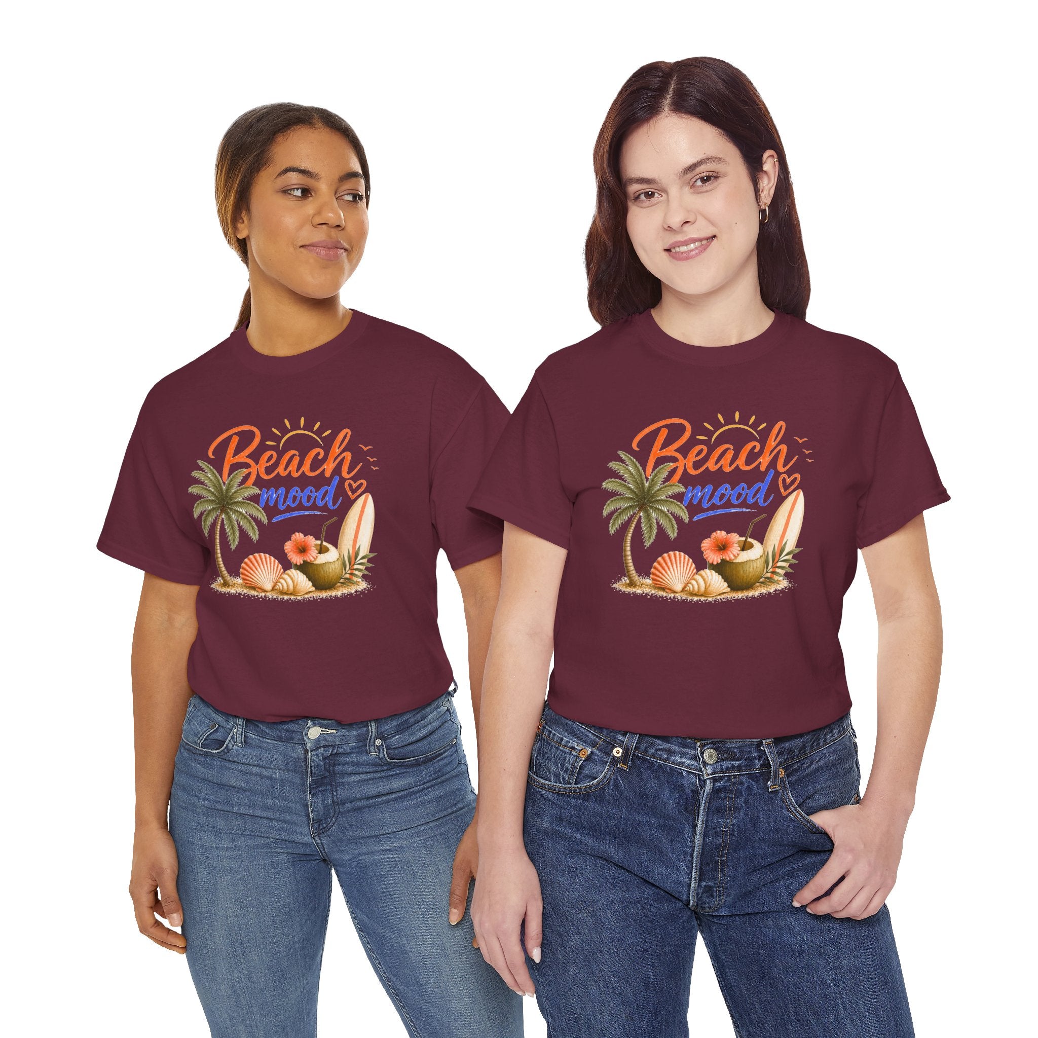 Beach Mood T-Shirt - Tropical Palm, Seashell Graphic Tee