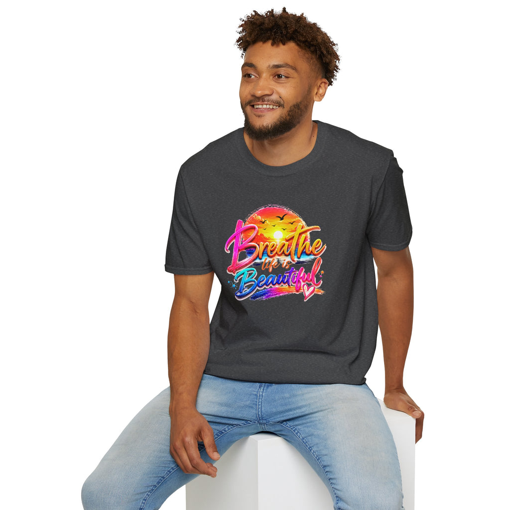 T-Shirt — "Breathe Life Is Beautiful" Sunset Graphic Tee