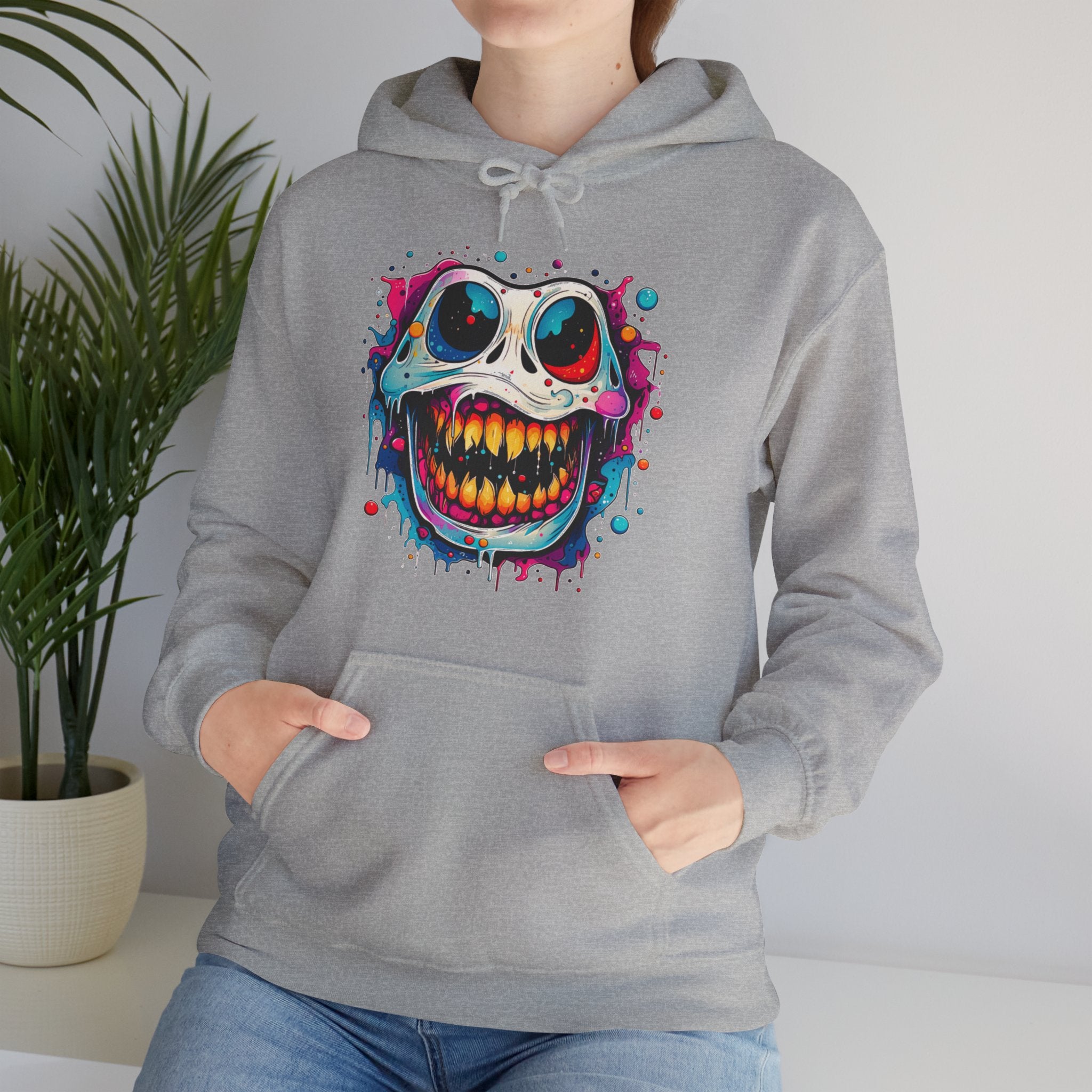 Unisex Skull Smile Hoodie - Colorful Drippy Graffiti Skull Pullover