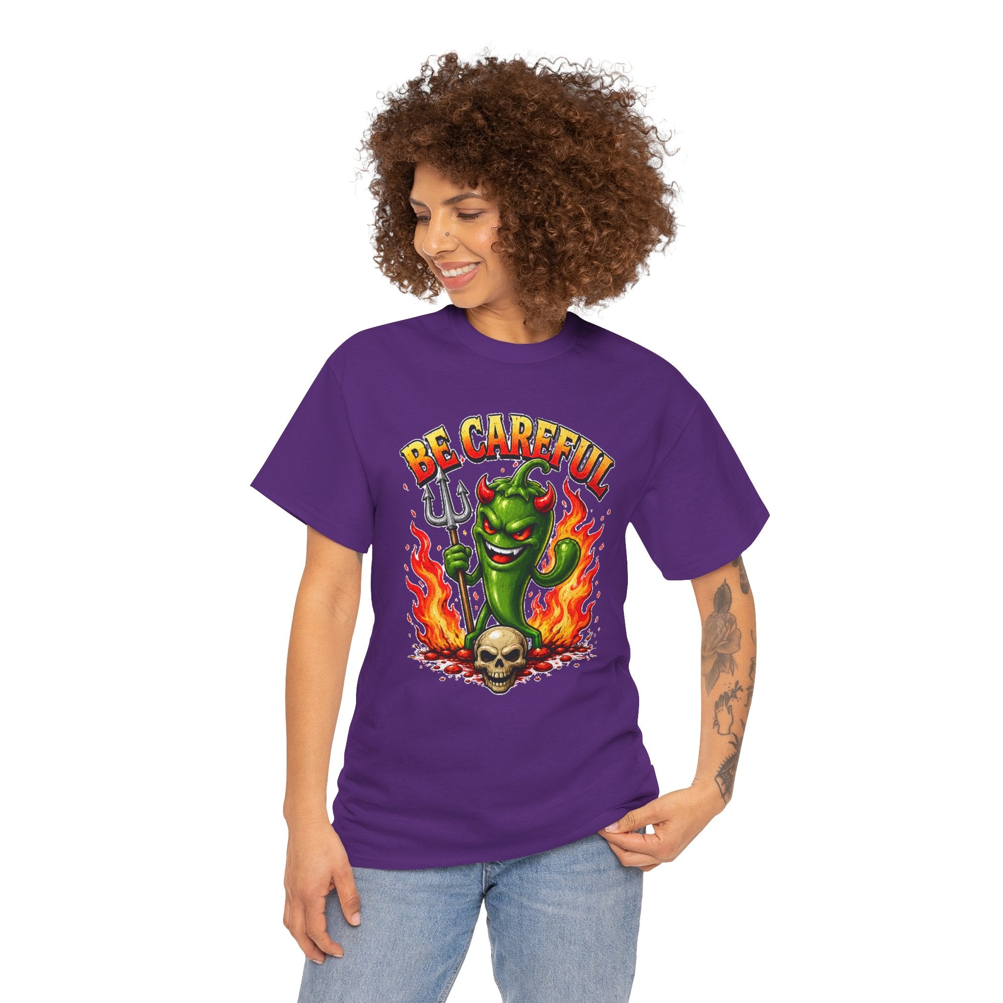 Be Careful Devil Pepper Shirt, Funny Spicy Pepper T-Shirt, Hot Chili Graphic Tee, Retro Tattoo Style Unisex Gift