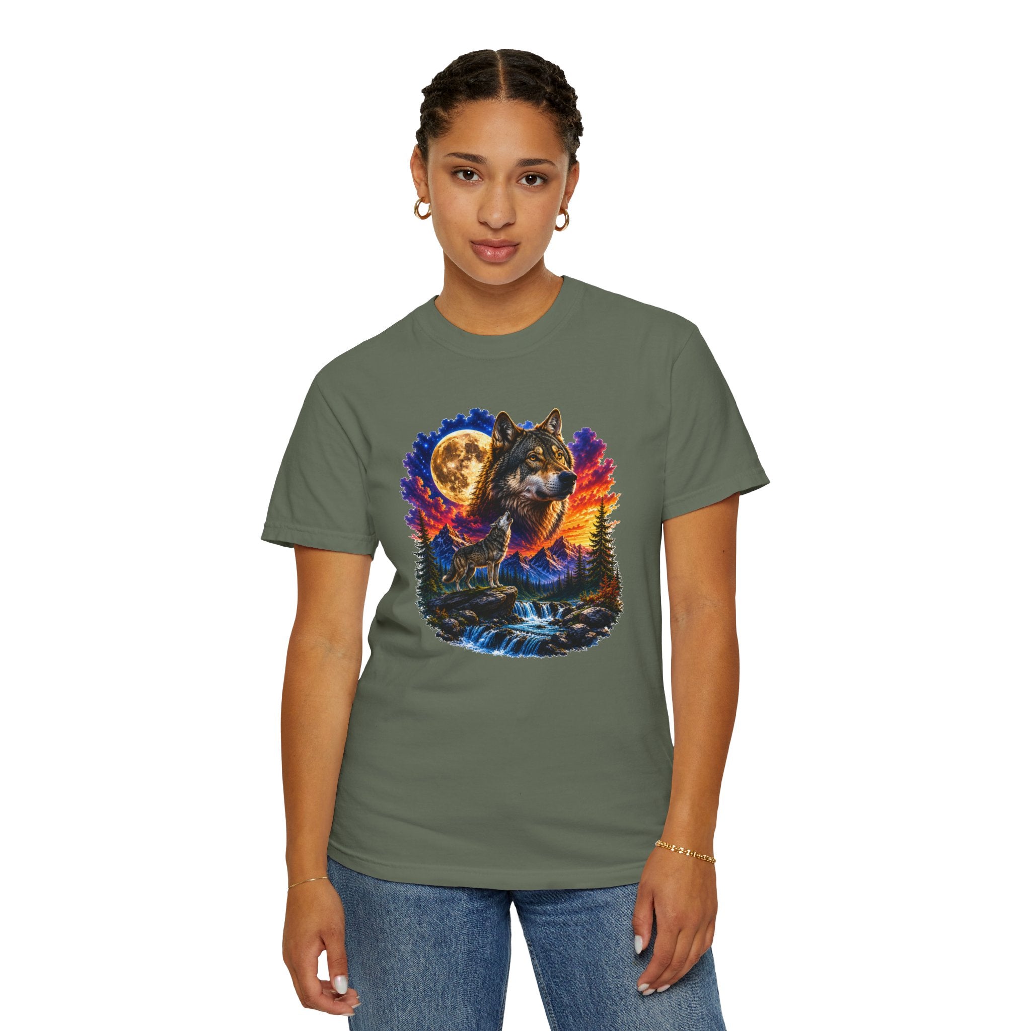 Colorful Wolf Moon T-Shirt, Nature Lover Gift, Howling Wolf Graphic Tee, Mountain Forest Shirt, Wildlife Adventure Tee