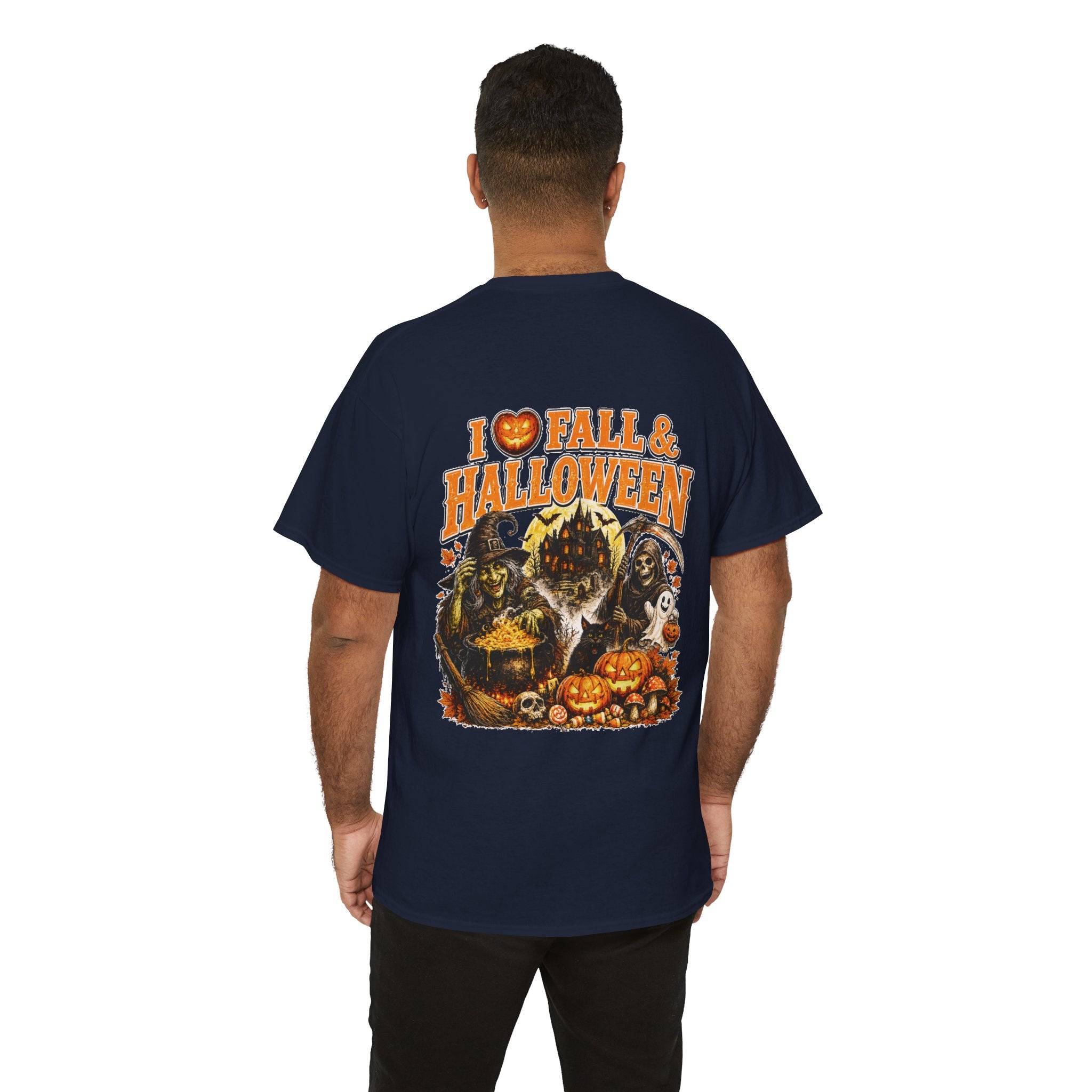 Halloween Fall Graphic Tee — "I  Fall & Halloween" Vintage Pumpkin & Spooky Characters Shirt