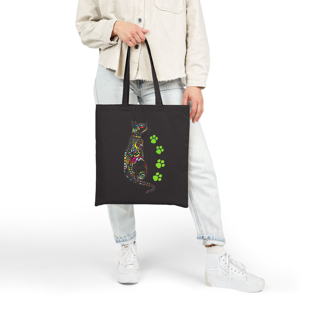 Aesthetic Cat Tote Bag with Paw Prints, Colorful Cat Design, Cute Gift Idea
