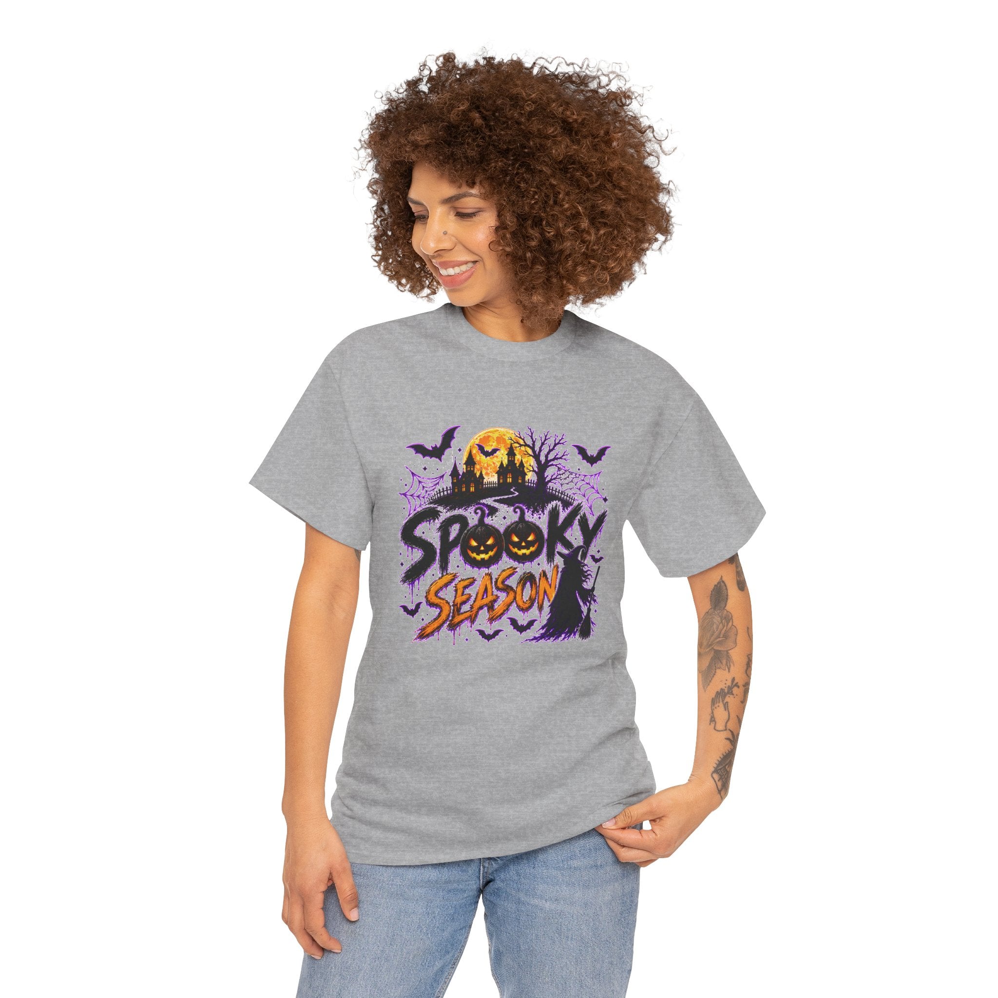 Spooky Season Halloween T-Shirt, Jack O Lantern Pumpkin Tee, Haunted House Graphic Shirt, Unisex Halloween Tee