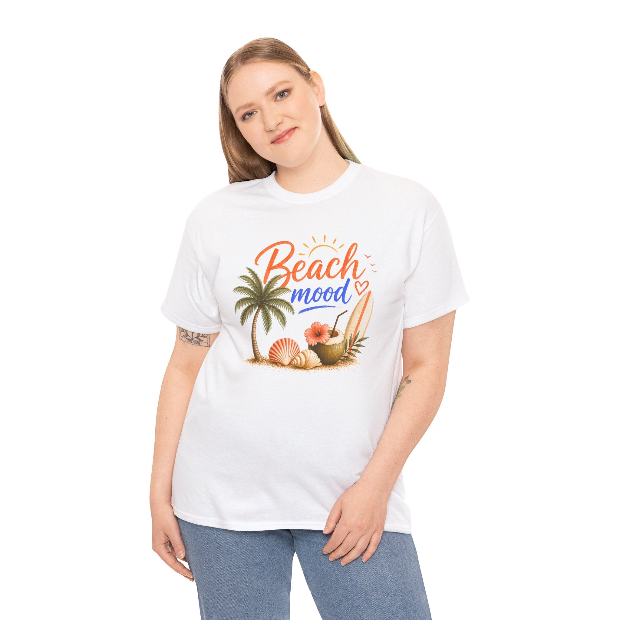 Beach Mood T-Shirt - Tropical Palm, Seashell Graphic Tee